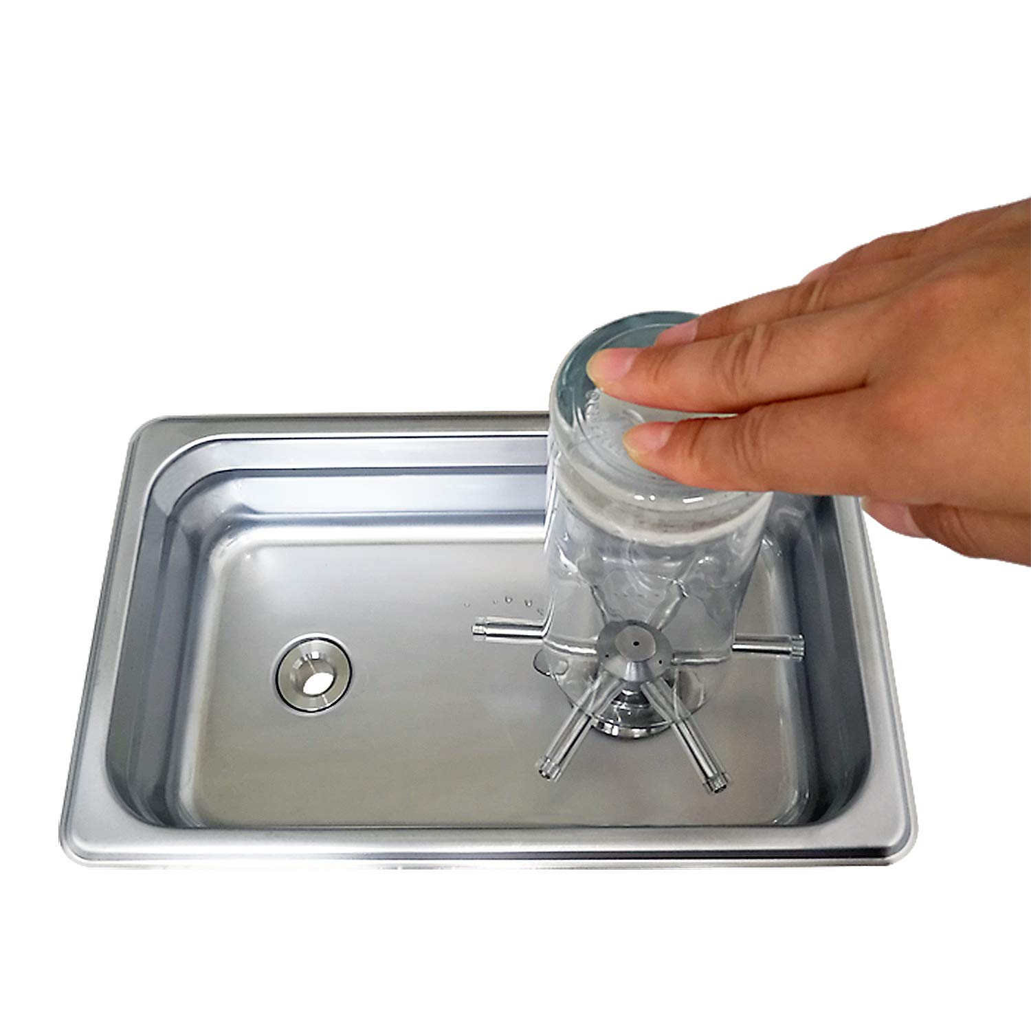 Premium Glass Rinser Cup Washer for Bar & Coffee Shop - YBB Pitcher Cleaner with Side Spray Nozzles, Drain & Drip Tray (10.4×6.5×2.6