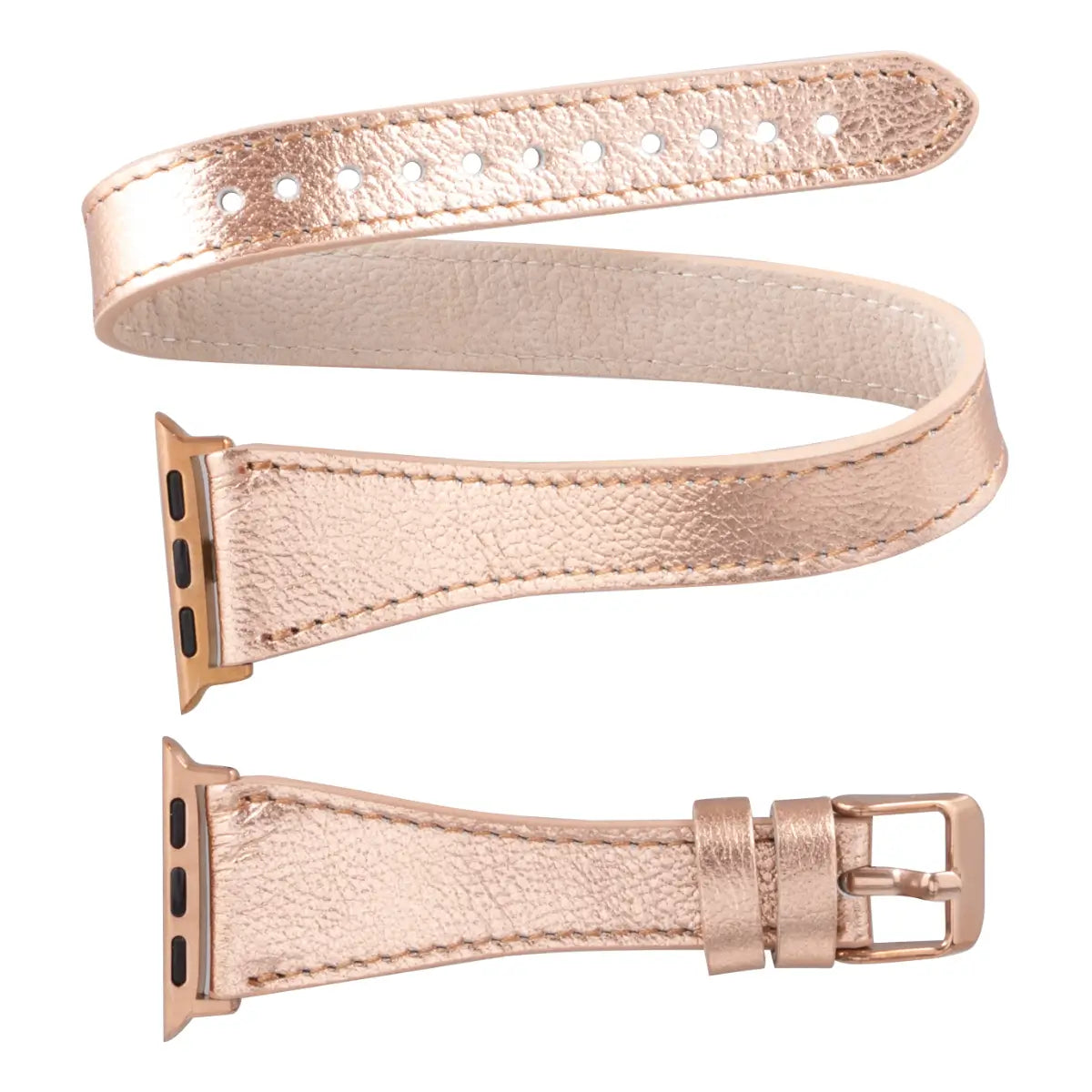 Slim Bronze Leather Double Tour Strap for Apple Watch - Elegant & Durable Replacement Band for Work, Gym & Everyday Wear