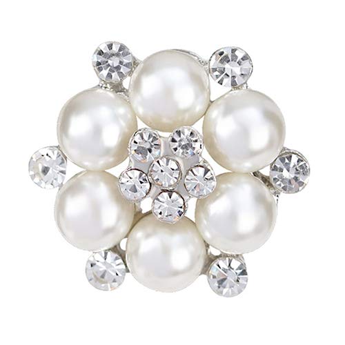 Elegant Rhinestone Imitation Pearl Brooch Pin - Bride Wedding Corsage Scarf Accessory Jewelry Decor for Bridal Shower, Prom & Special Occasions (White)
