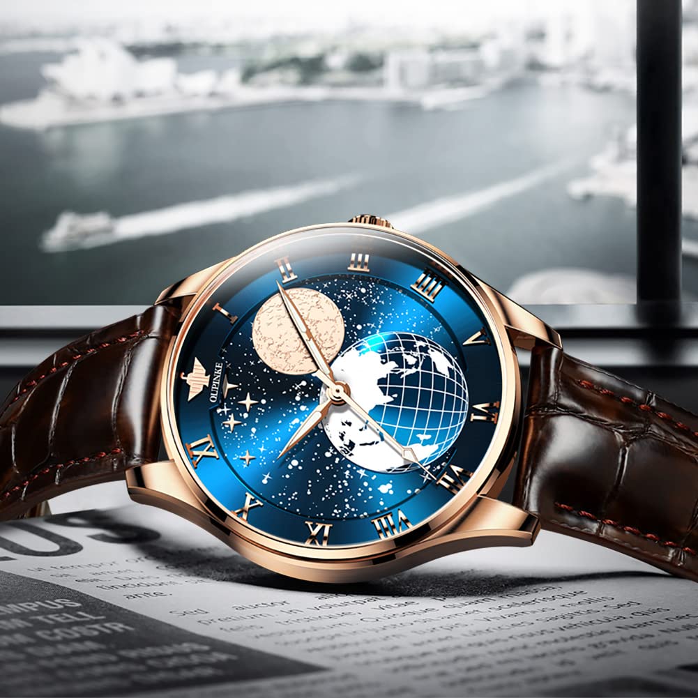 OUPINKE Men's Skeleton Automatic Mechanical Watch with Calendar, Sapphire Crystal, Tungsten Steel Case & Waterproof - Premium Dress Watch for Business, Formal Events & Everyday Wear
