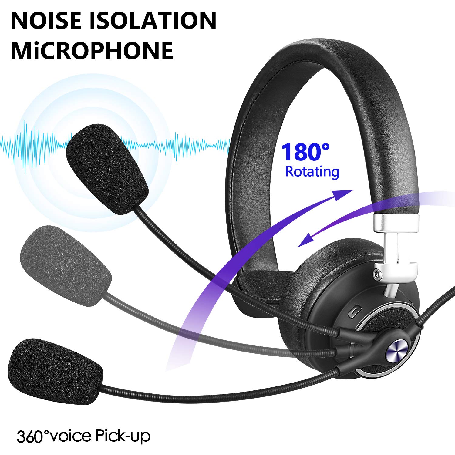 KIWITATA Wireless Bluetooth Headset for Truckers - Over Ear Noise Cancelling Headphones with Mute Mic for Truck Drivers, Business Calls, Office & Call Center - Perfect for Skype, Zoom & Remote Work