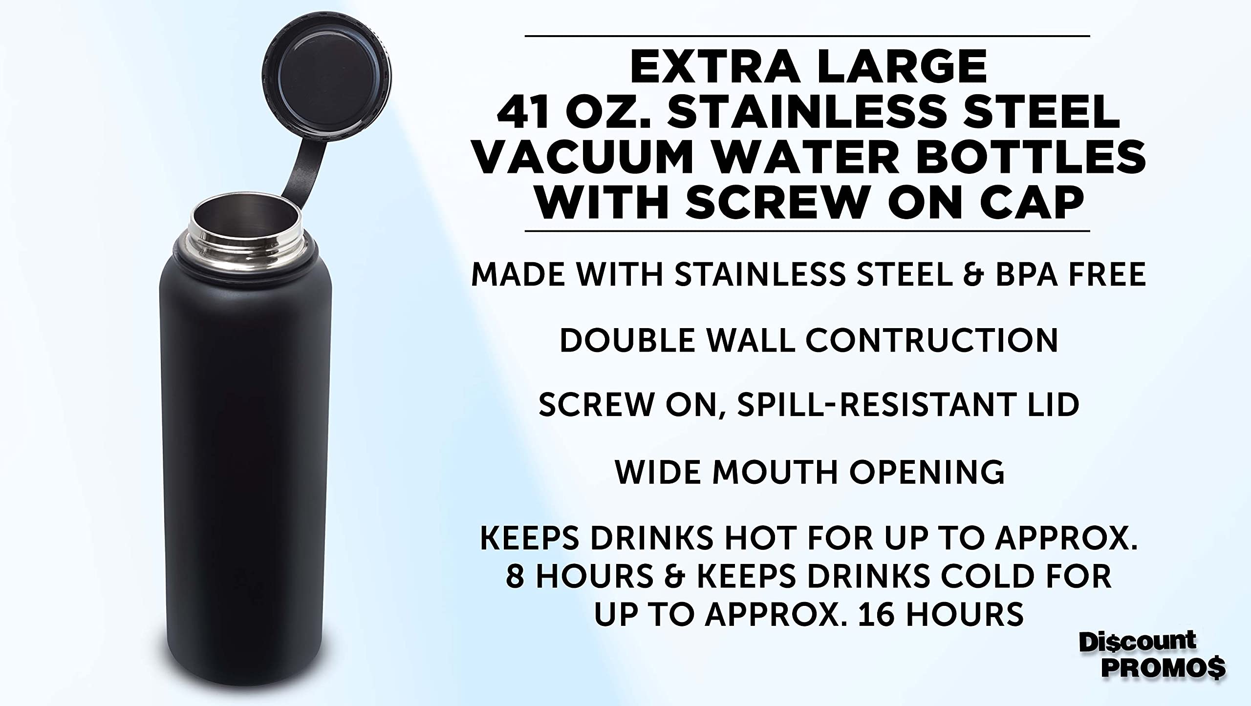 6-Pack 41oz Stainless Steel Vacuum Insulated Water Bottles - Double Wall Thermal Flask, Leakproof & BPA-Free - Perfect for Gym, Hiking, Camping & Office Use