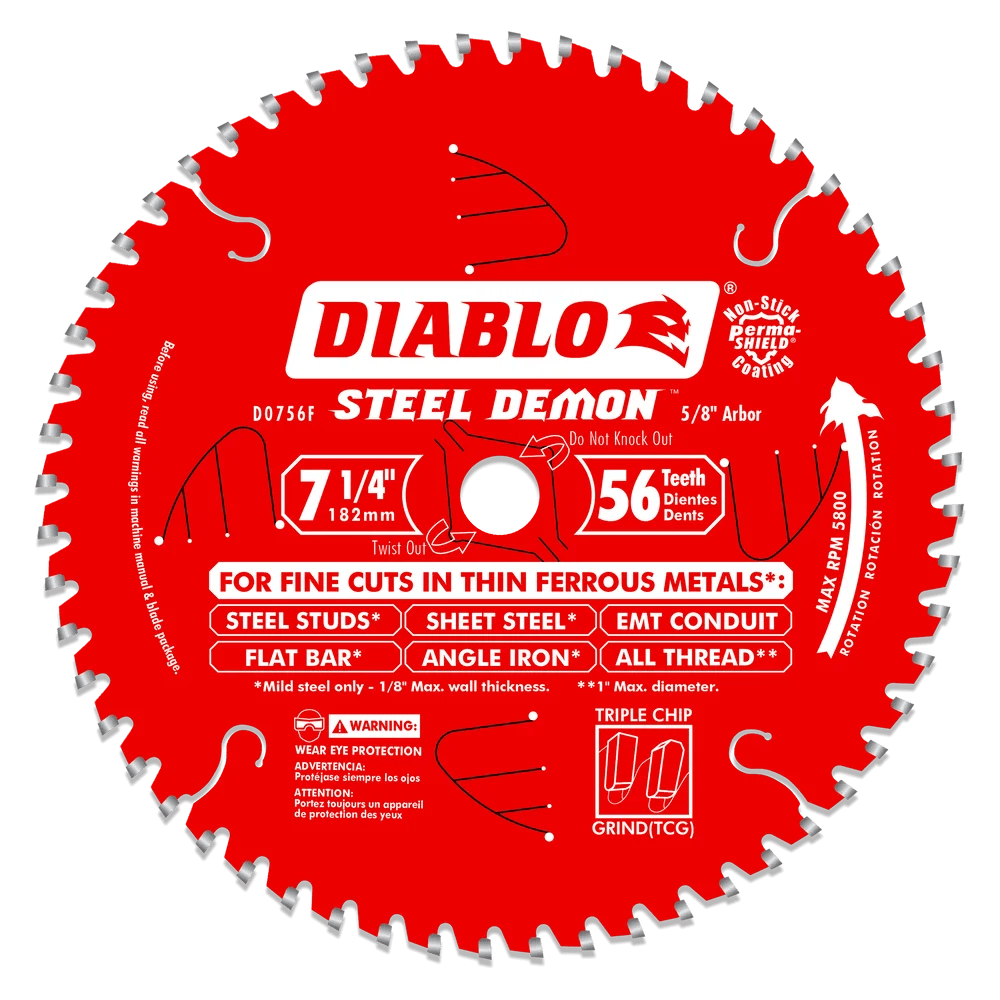 7 1/4 Inch 56-Tooth Carbide Tipped Circular Saw Blade for Cutting Metal - 8 Pack - Perfect for Steel, Aluminum, and Pipe Cutting Projects