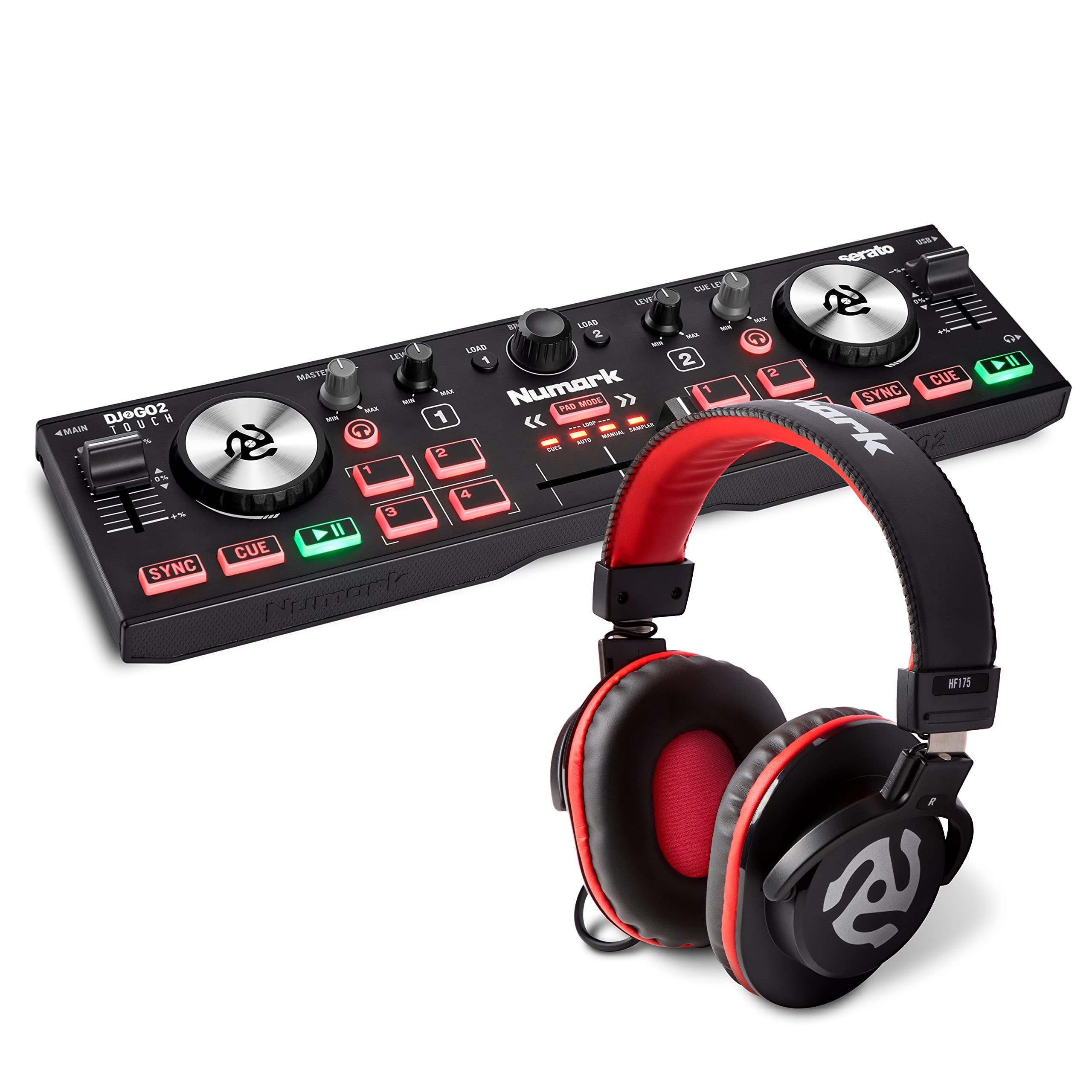 Numark DJ2GO2 Touch USB DJ Controller Bundle with 2 Decks, Audio Interface & HF175 Headphones | Professional DJ Equipment for Home & Club Use | Perfect for Beginners & Mobile DJs