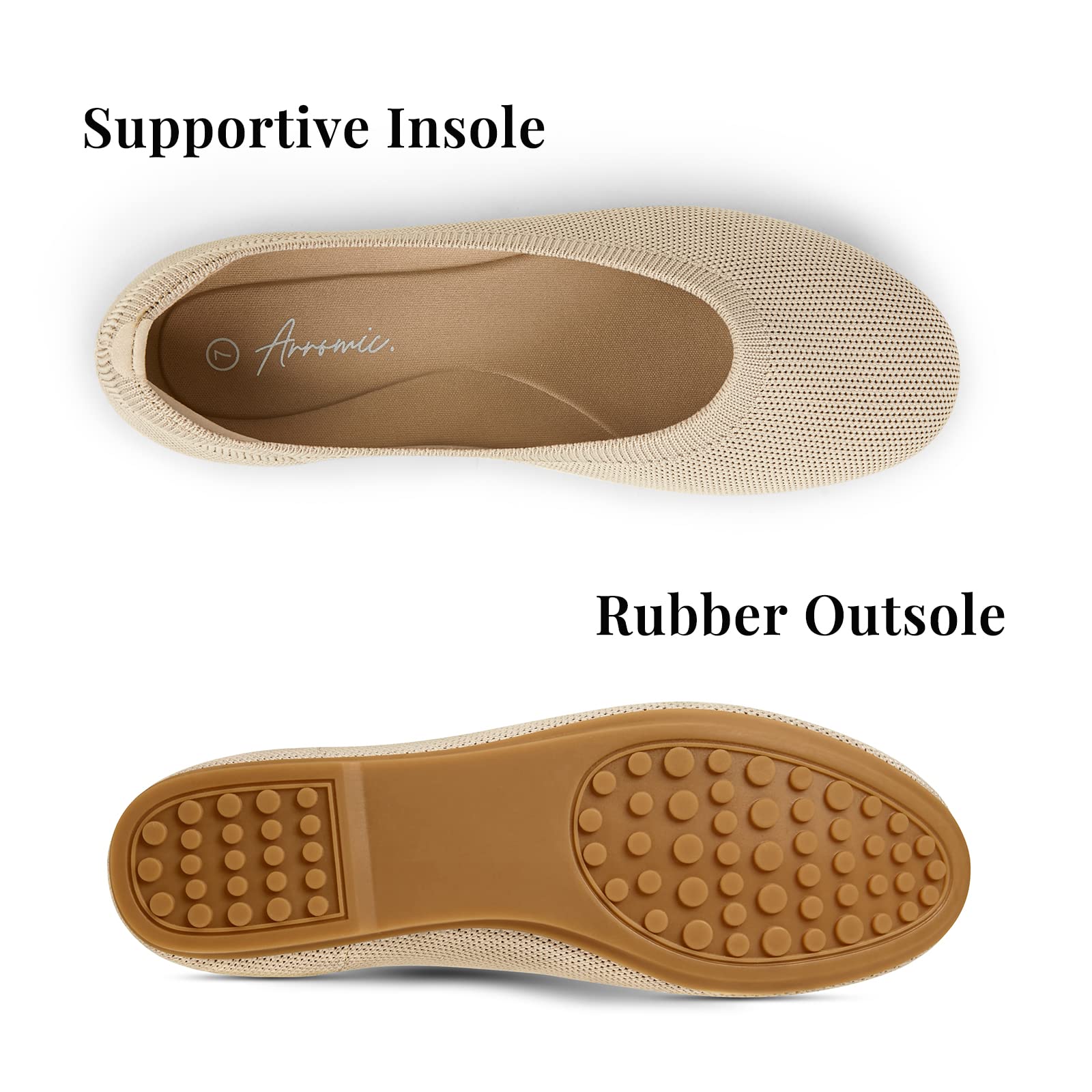 Arromic Women's Washable Knit Ballet Flats - Comfortable Round Toe Slip-On Shoes with Heel Cushions for Business Casual, Office, Work & Wedding | Soft Dressy Flats for Everyday Wear, Travel & Professional Occasions