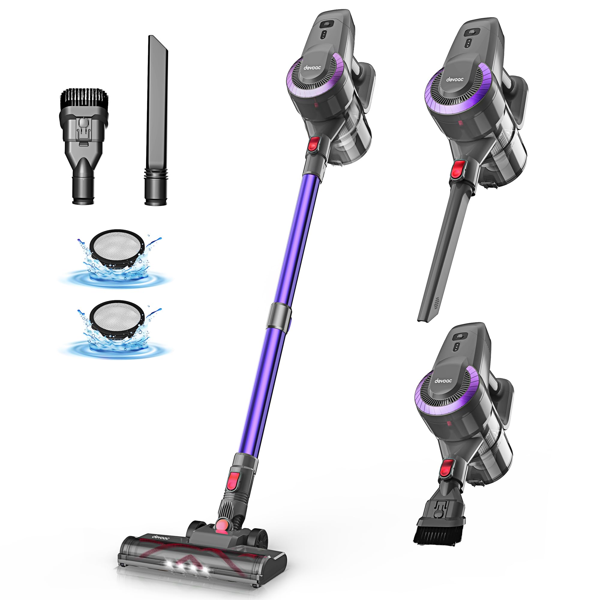 DEVOAC N300 Cordless Vacuum Cleaner - 6-in-1 Lightweight Stick Vacuum for Home & Pet Hair Cleaning