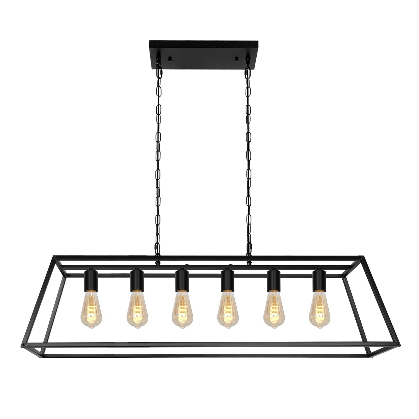 Modern Black Kitchen Island Lighting - Farmhouse Chandelier & Industrial Ceiling Light Fixture for Kitchen, Dining Room, Living Room, Bar, Foyer (6-Light) - Perfect for Rustic Home Decor and Open Concept Spaces