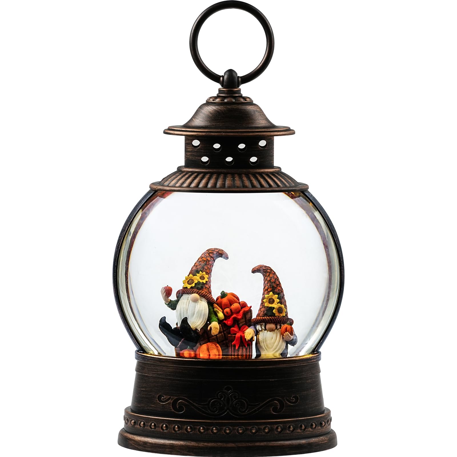Light Up Thanksgiving Snow Globe with Gnomes - 6H Timer, USB/Battery Powered Fall Decor for Home | Perfect for Table Centerpieces, Mantel Displays & Seasonal Festivities