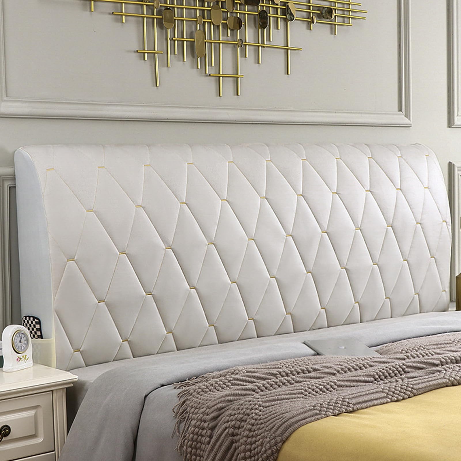 Stretchy Removable Bed Headboard Cover Slipcover Protector - Queen & King Size - Easy Wash Fabric for Bedroom Decor - Perfect for Home, Hotel, and Dorm Room Upgrade