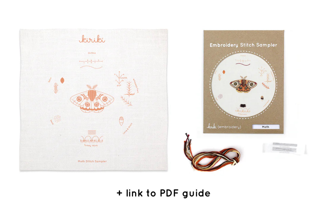 Elegant Moth Embroidery Stitch Sampler Kit - DIY Hand Embroidery Patterns for Beginners & Experts - Perfect for Home Decor, Wall Art & Gift Giving