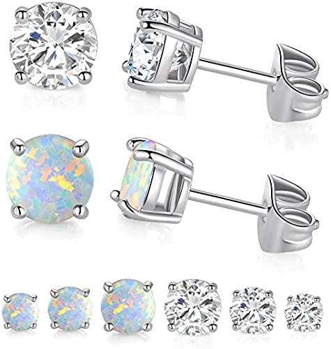 6 Pairs Hypoallergenic Gold Plated Opal Stud Earrings for Women - Elegant Jewelry Set for Everyday Wear, Gift Giving & Special Occasions