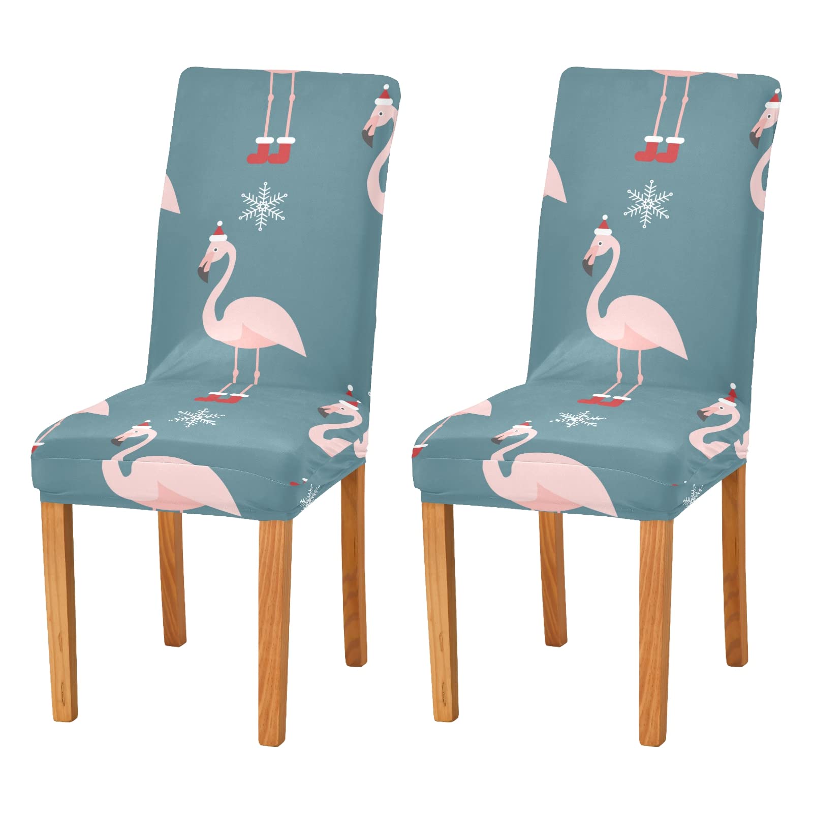 Christmas Flamingo Chair Covers Set of 4 - Stretchable Washable Dining Chair Slipcovers for Kitchen, Hotel & Banquet - Removable Seat Protector for Holiday Decor & Party Dining