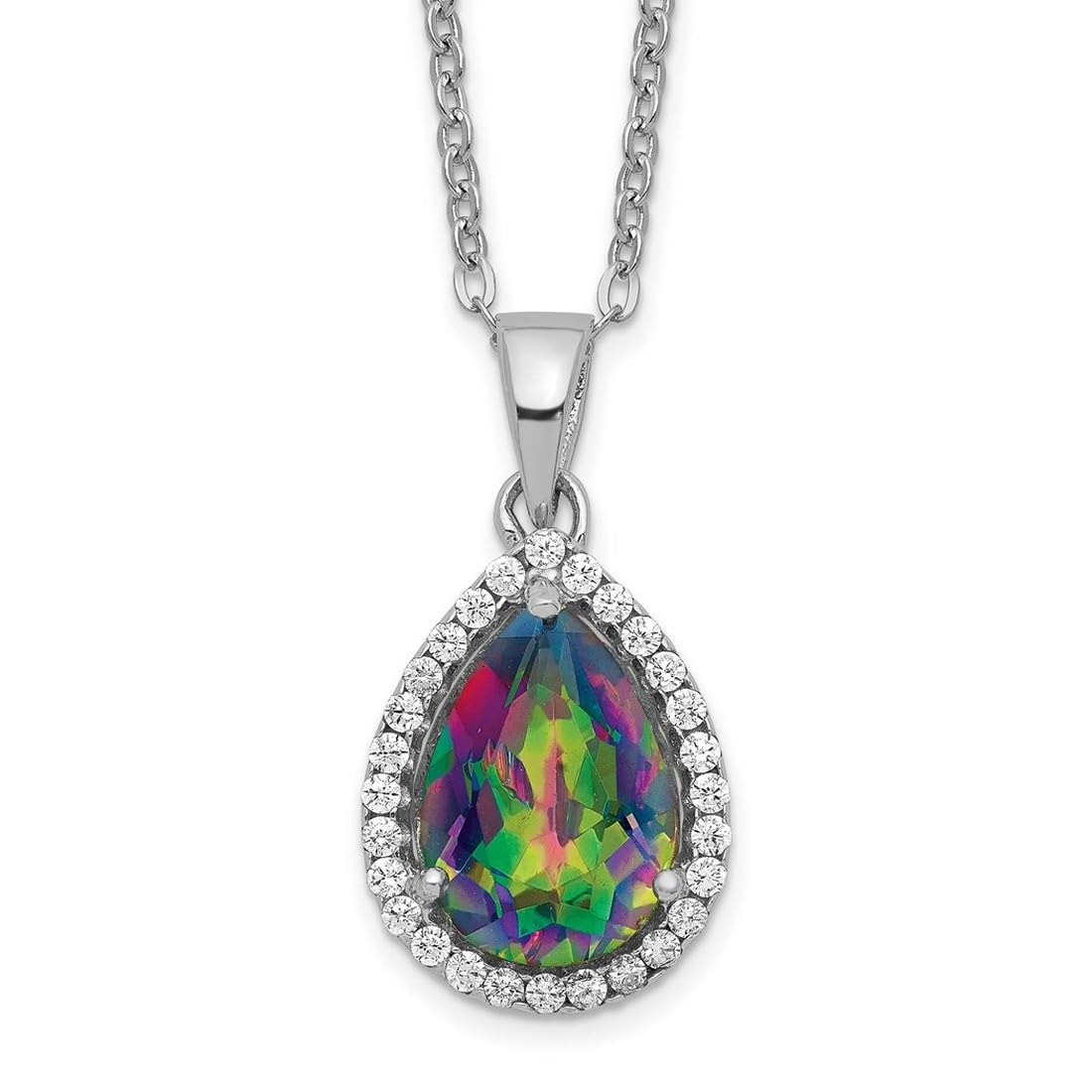 925 Sterling Silver Spring Ring Necklace with Mystic Topaz & Cubic Zirconia | 18 Inch Simulated Diamond Pendant for Women | Perfect for Weddings, Parties & Everyday Elegance