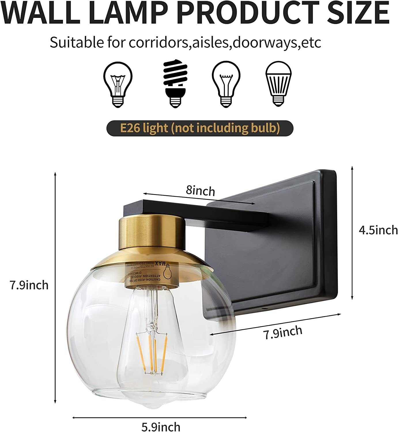 PAZALA 2 Pack Black Gold Wall Sconces - Modern Bedroom Lighting for Bathroom & Living Room