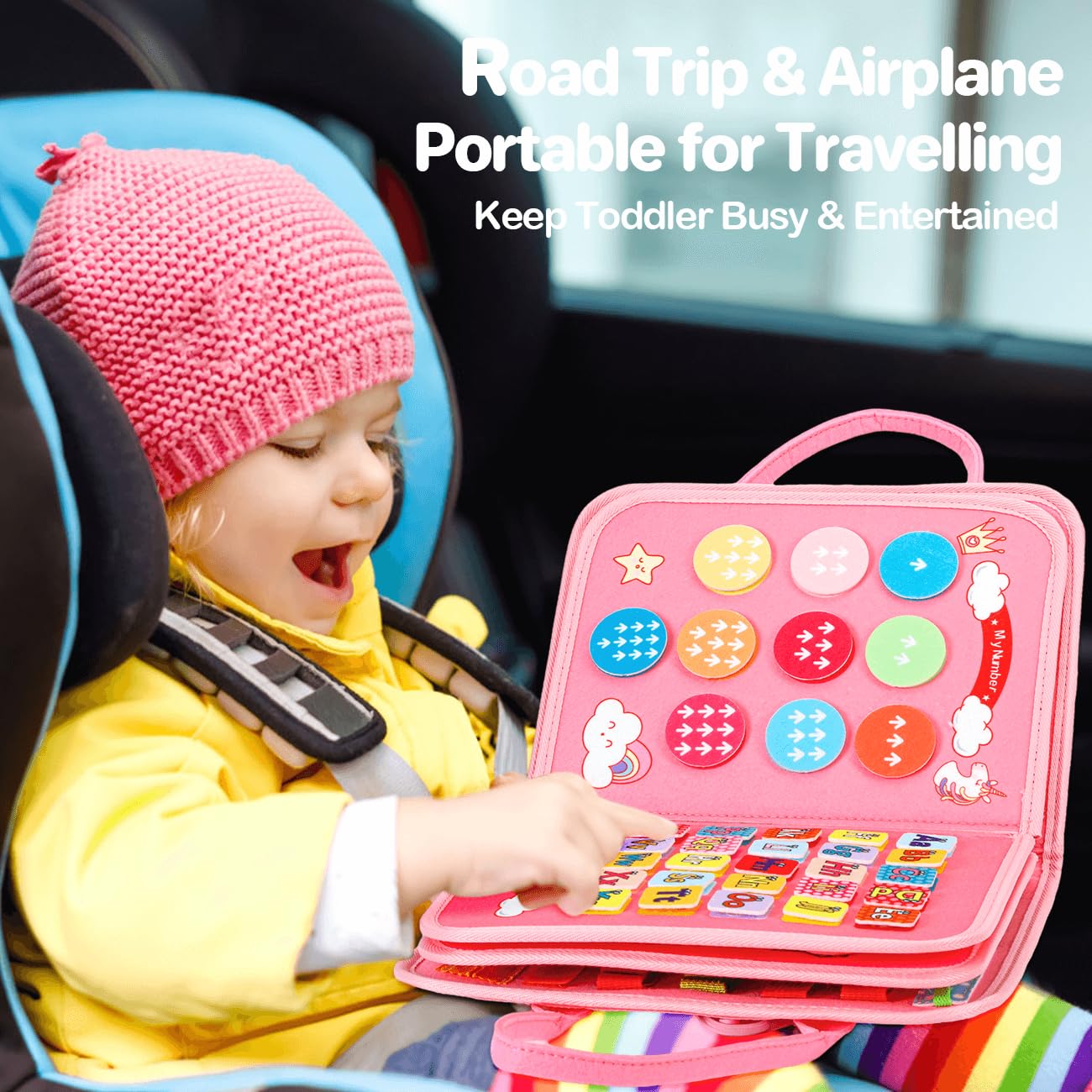 Montessori Busy Board for Toddlers 1-3 - Educational Sensory Travel Toy for Preschool Learning | Perfect Birthday Gift for 1-2 Year Old Girls