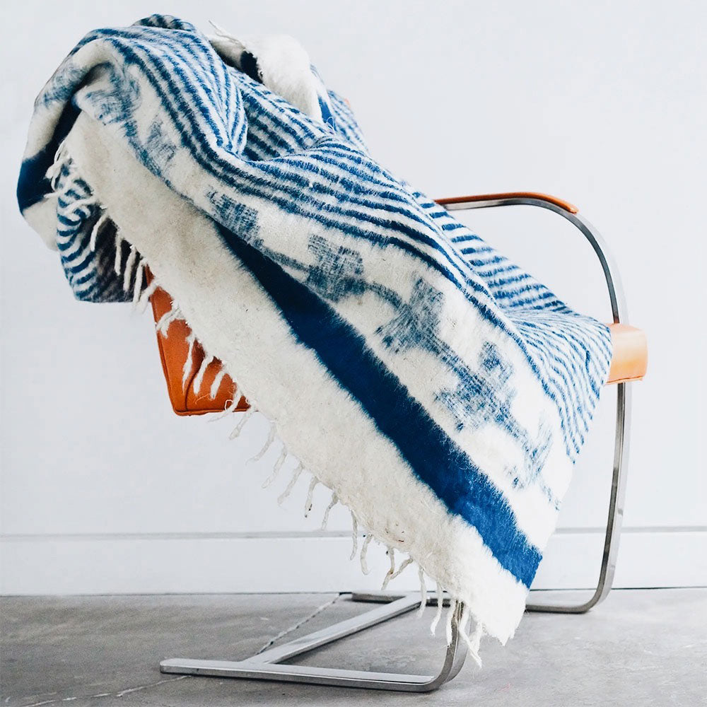 Hand Loomed Indigo Blue Cotton Throw Blanket - Soft & Cozy for Bed, Sofa & Outdoor Use