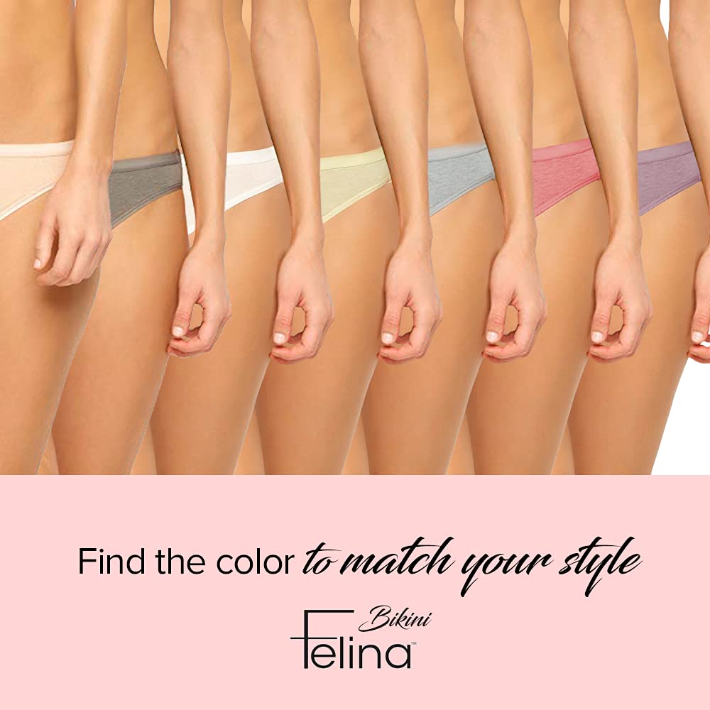 Felina Organic Cotton Bikini Underwear for Women - Soft Seamless Panties 6-Pack | Breathable Comfortable Underwear for Everyday Wear & Yoga