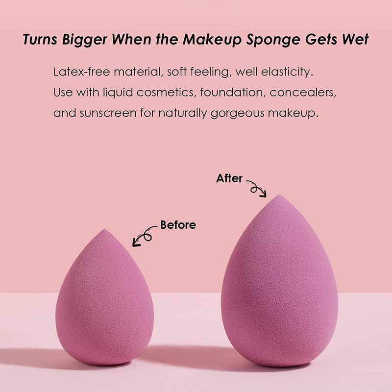 FAMEZA 4-Piece Makeup Sponge Set with Travel Case - Premium Beauty Blender for Liquid Foundation, Powder, Cream & Concealer (Wet/Dry Use) - Perfect for Professional Makeup Application & On-The-Go Touch Ups (Pink Series)