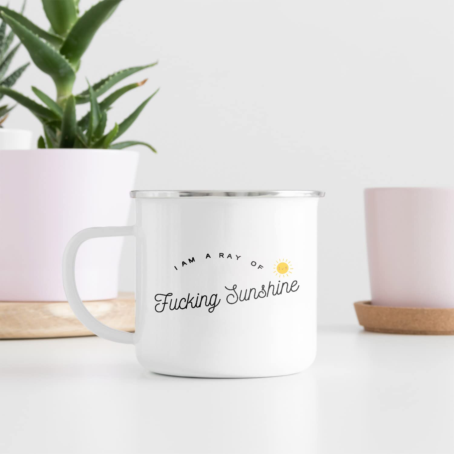 Funny Enamel Campfire Mug - I Am A Ray Of Fucking Sunshine - 12oz White Coffee Cup - Perfect Gift for Best Friend, Sister, Brother, Husband, Wife & Coworkers - Great for Camping, Office Use & Daily Coffee Drinking