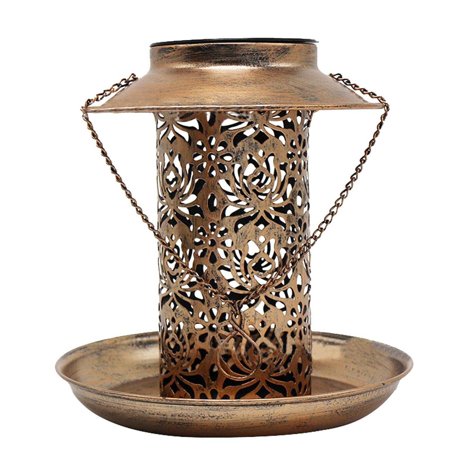 Solar Powered 2-in-1 Hanging Bird Feeder with Waterproof Metal Tray & Garden Light - Outdoor Wild Bird Feeder for Garden, Patio, and Backyard Bird Watching