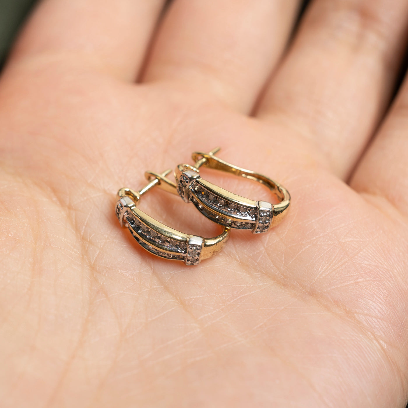 0.18ctw Two Row Diamond Huggie Earrings for Women – Dainty Gold Hoop Earrings for Everyday Wear | Perfect for Work, Date Night & Special Occasions