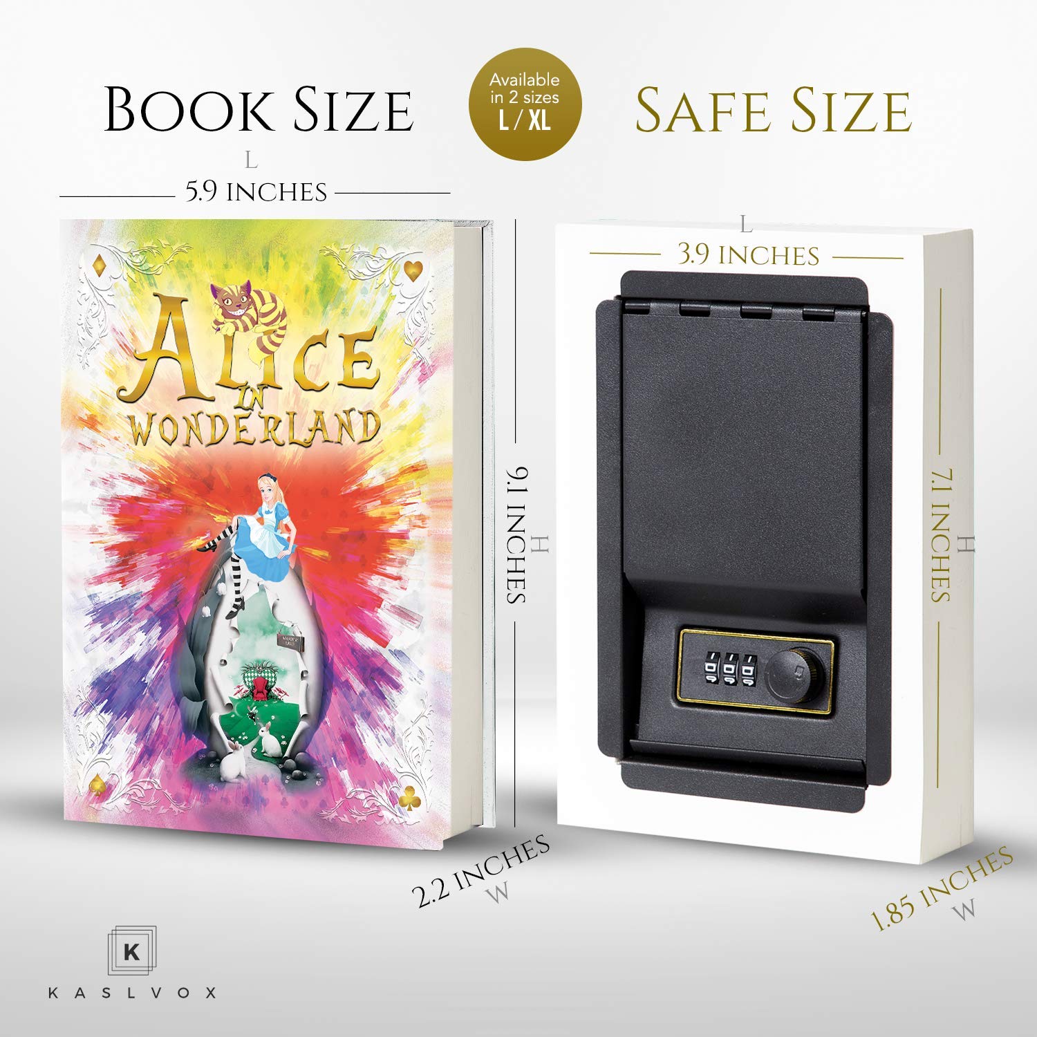 Fake Book Box Safe with Combination Lock - Hidden Diversion Safe for Home & Office Security - Secret Storage for Valuables, Jewelry & Cash - Discreet & Secure (Alice, Large Size)