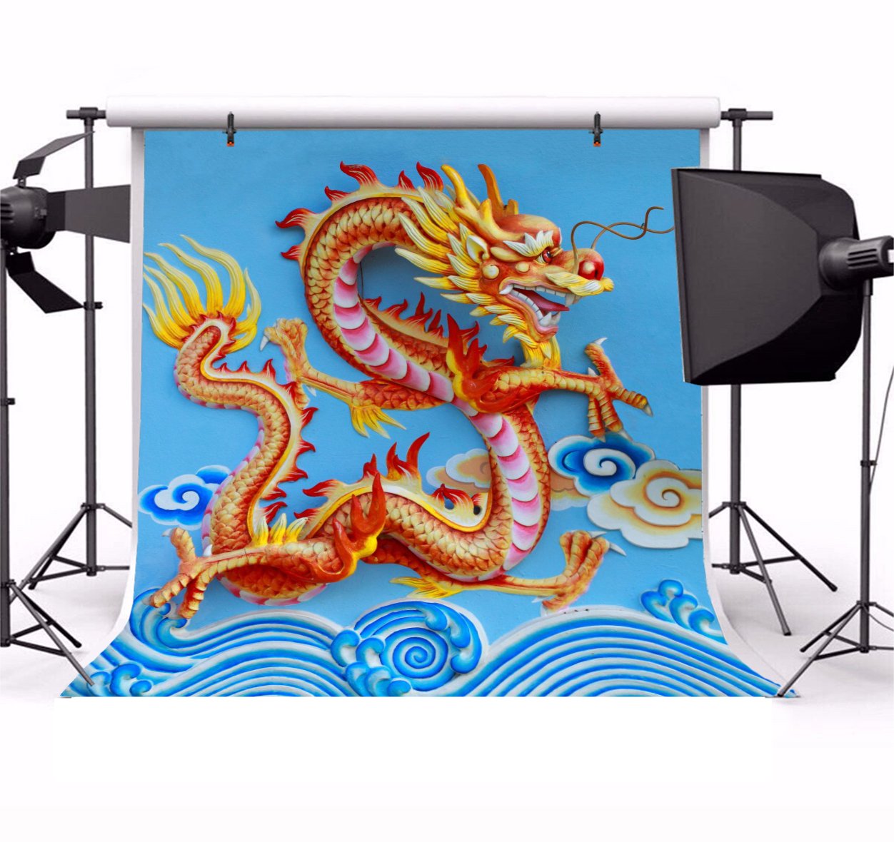 5x5ft Chinese Dragon Relief Sculpture Backdrop - Fantasy Temple Wall Photography Background for Studio Props, Vinyl Banner, Home & Event Decor | Perfect for Themed Parties, Cultural Events & Photo Shoots