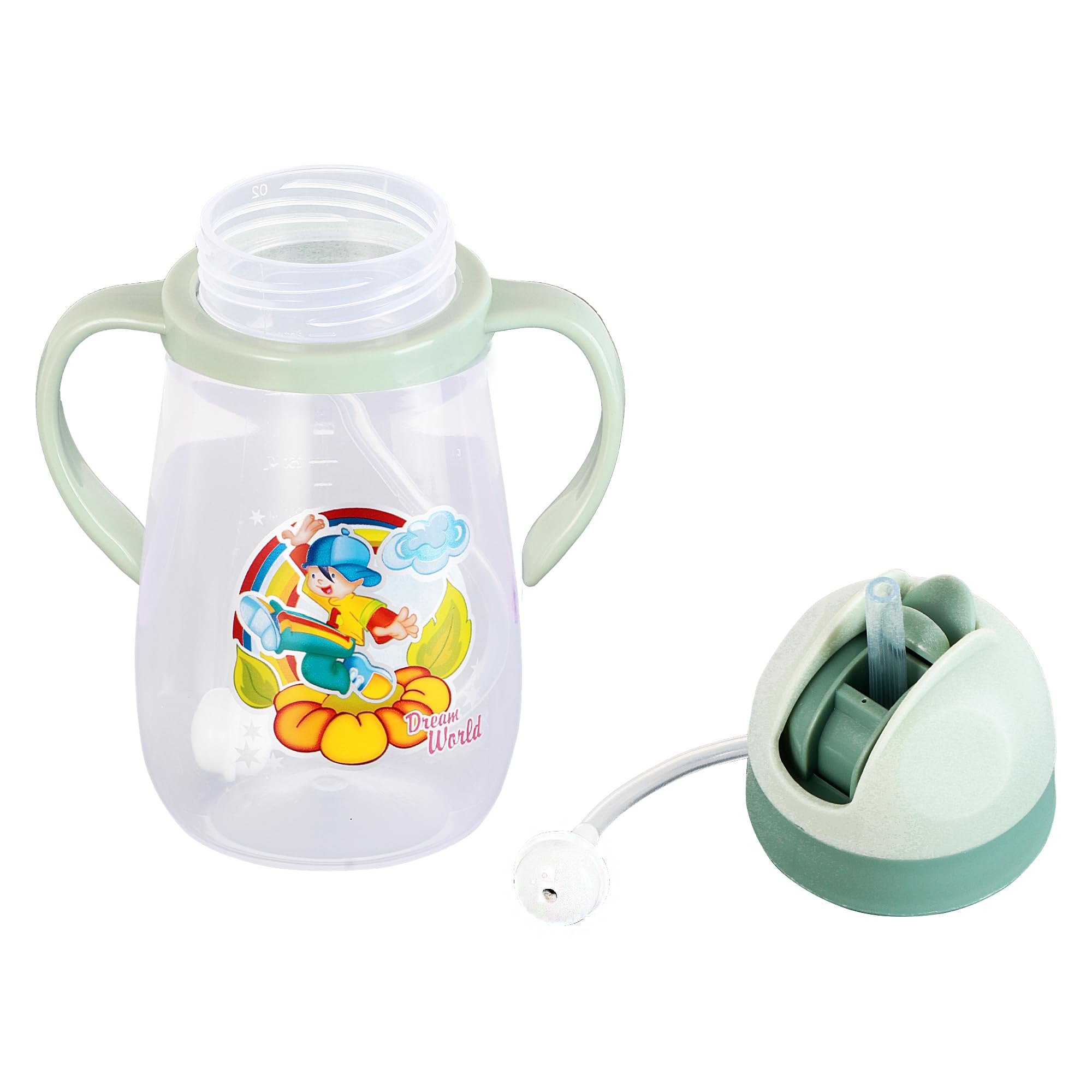 Spill-Proof Kids Water Bottle with Gravity Ball Straw & Handles - 350ML Transparent BPA-Free Sippy Cup for Toddlers | Perfect for School, Travel & Outdoor Activities (Green)