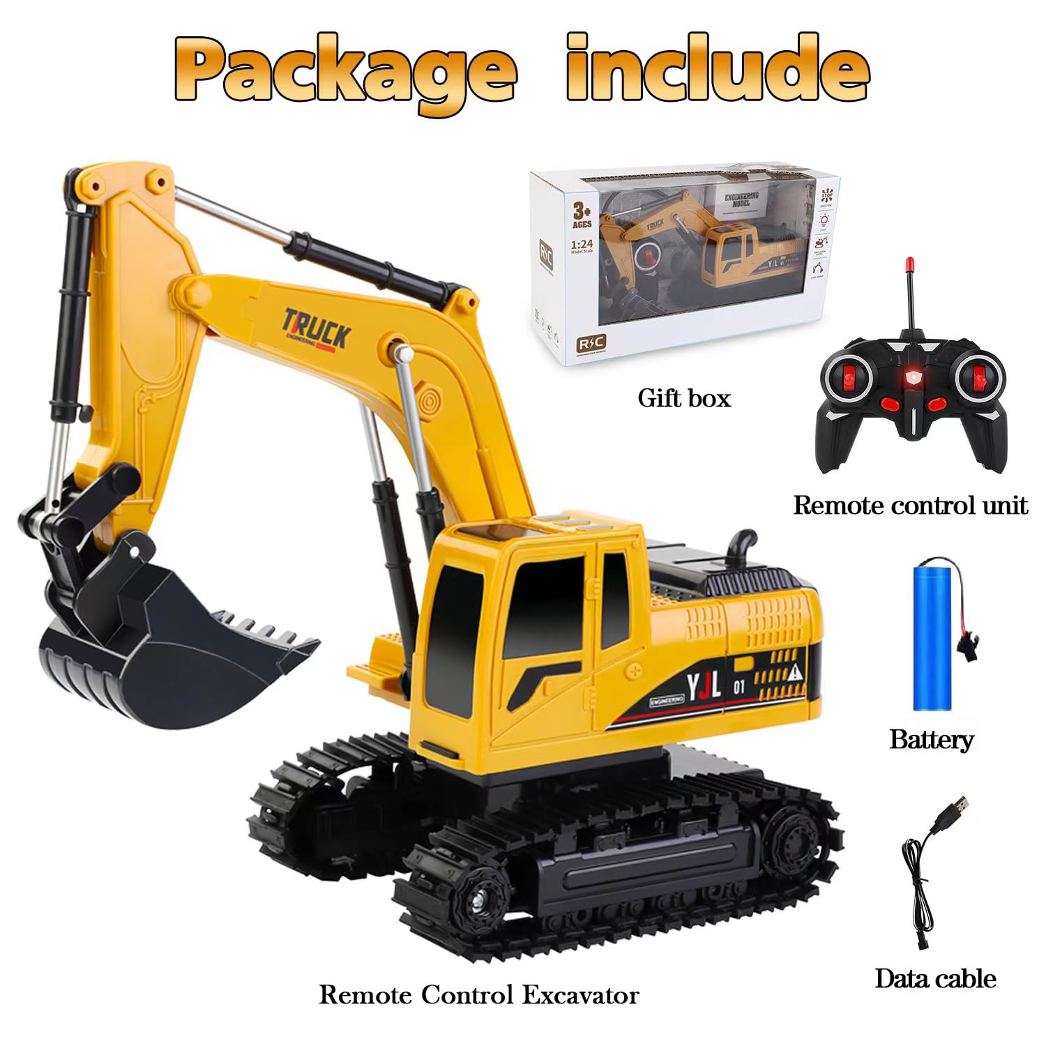 2.4Ghz Remote Control Excavator Toy for Kids - RC Construction Vehicle with Realistic Functions for Boys & Girls Ages 8-12 | Outdoor Play, Birthday Gifts, Construction Pretend Play