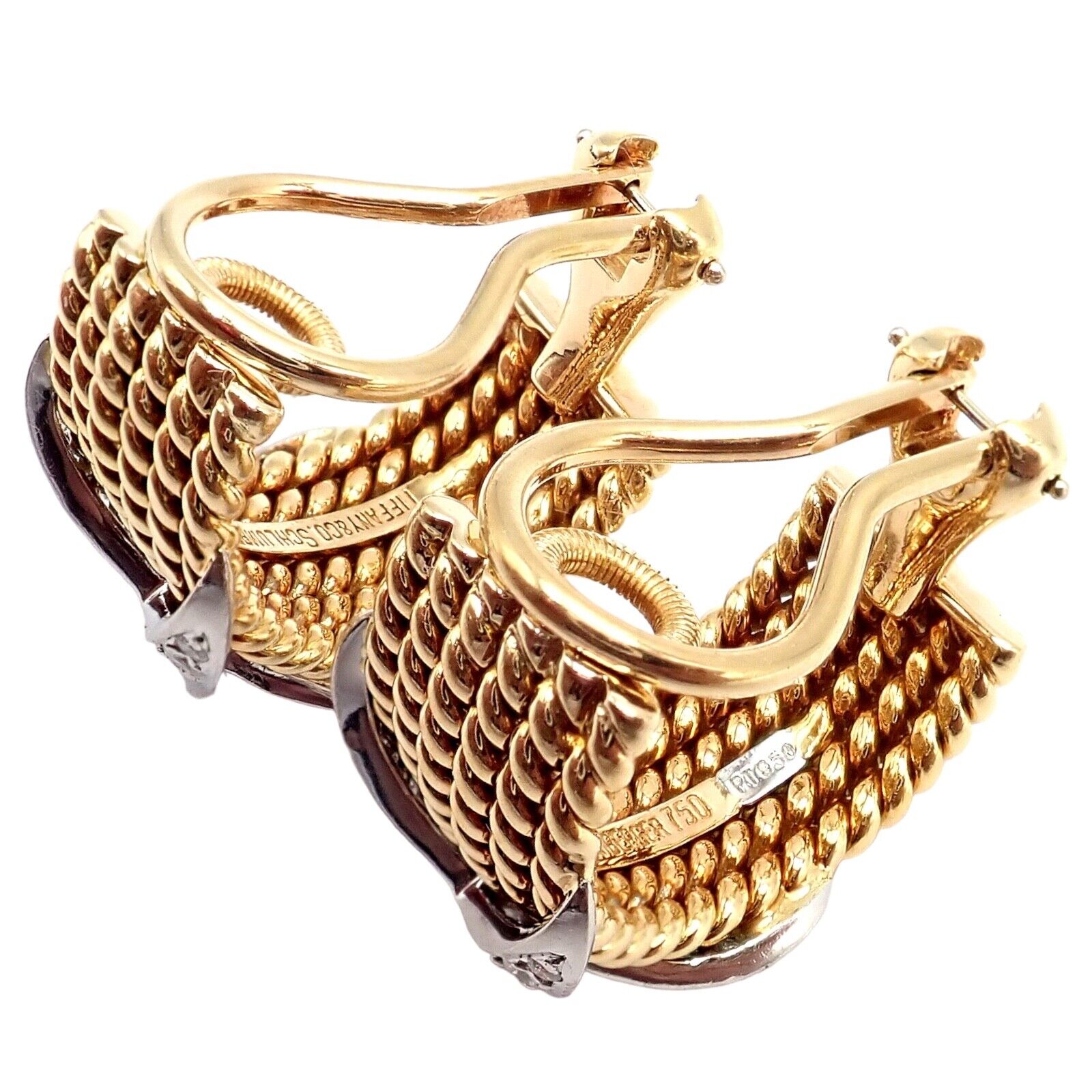 Tiffany & Co Schlumberger 18k Yellow Gold Platinum Diamond 6 Row Rope X Earrings - Luxury Diamond Hoop Earrings for Women, Perfect for Weddings, Parties & Special Occasions