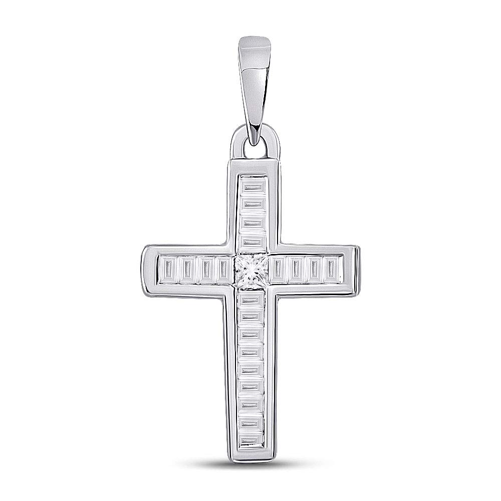 10K White Gold Princess Cut Diamond Cross Pendant for Women - 1/8 CTTW Elegant Religious Jewelry - Perfect for Gifts, Baptism, Weddings & Everyday Wear