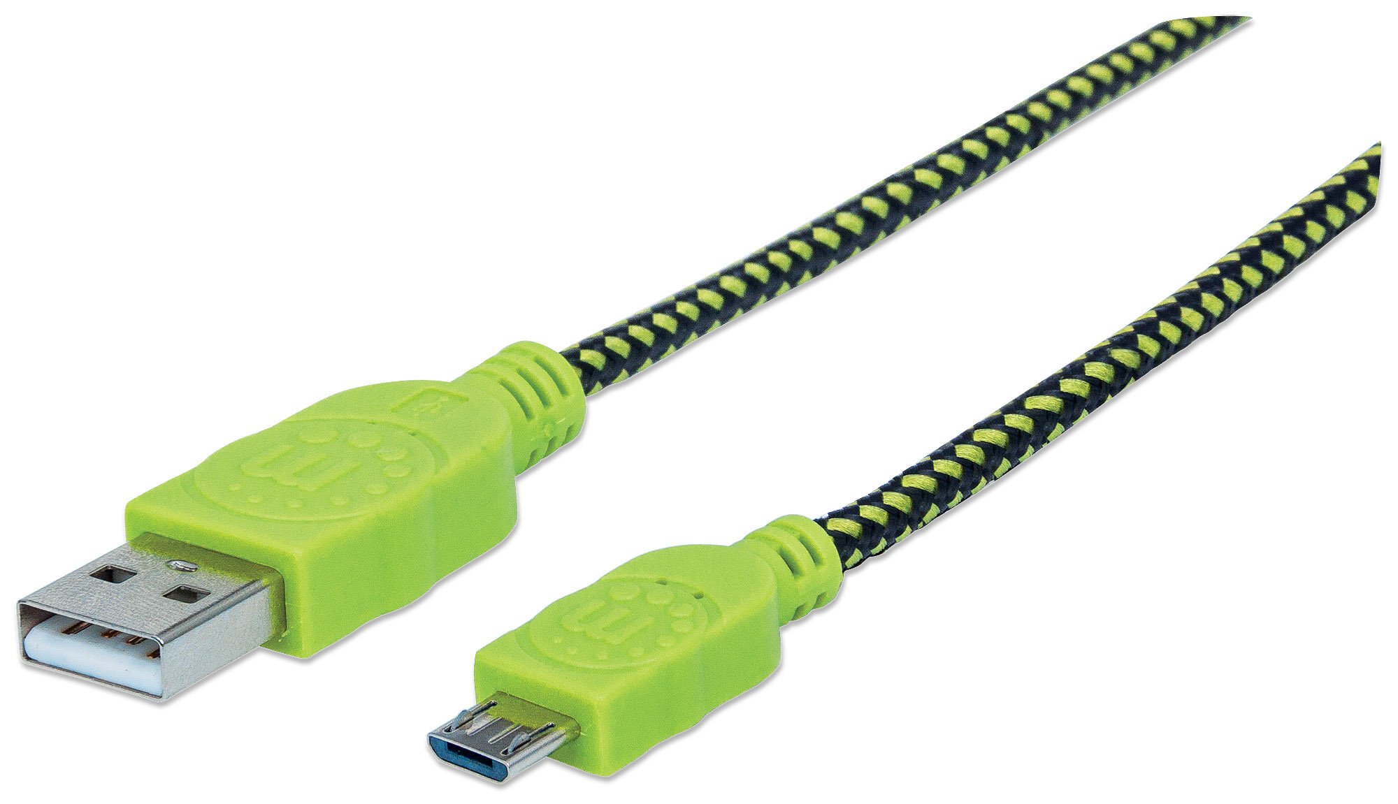 Premium MANHATTAN USB 2.0 Cable - A Male to Micro-B Male, 3ft (1m) High-Speed Charging & Data Sync Cable for Android Devices - Durable Black/Green Cord for Phones, Tablets & Power Banks