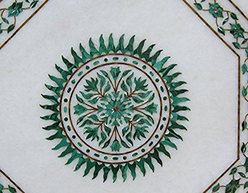 Elegant White Marble Inlay Coffee Table Top - Handcrafted Decorative Accent for Living Room, Lounge & Office Decor