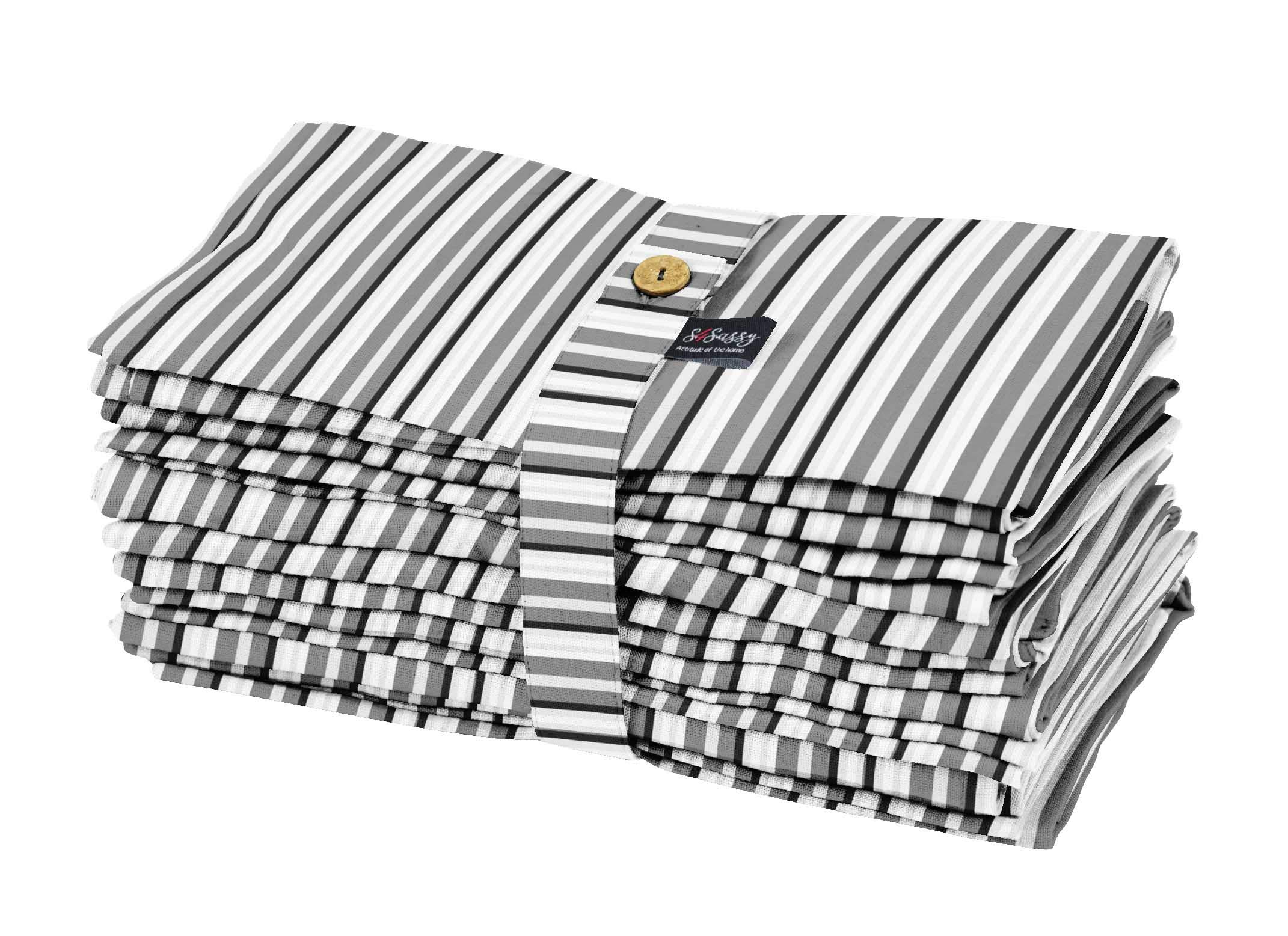 Premium Gray Vertical Stripe Table Cloth - 12 Pack 18x18 Inch Cotton Dinner Napkins for Holiday, Party & Home Decor - Elegant Kitchen & Cocktail Napkins for Dining, Wedding & Special Occasions