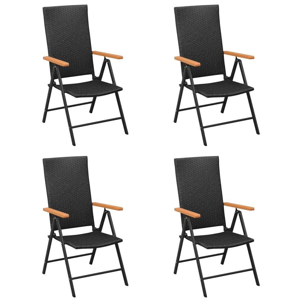 Unfade Memory Folding Patio Chairs Set of 4 - Portable Rattan Outdoor Chairs with WPC Armrests for Garden, Backyard, Lawn & Poolside Relaxation | Perfect for BBQs, Camping & Outdoor Gatherings