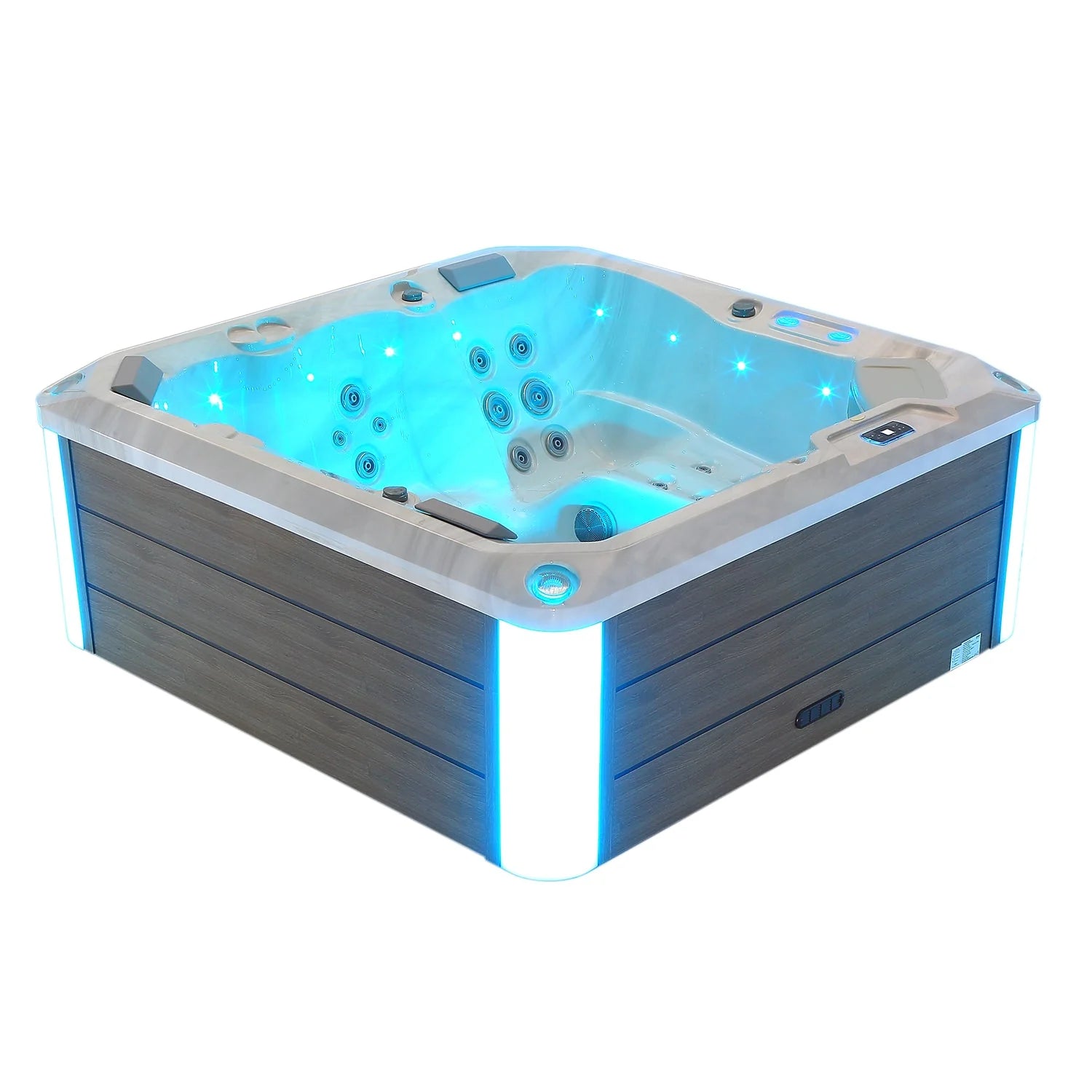 Empava 5-Person Outdoor Square Hot Tub with 41 Jets & LED Lights - 87