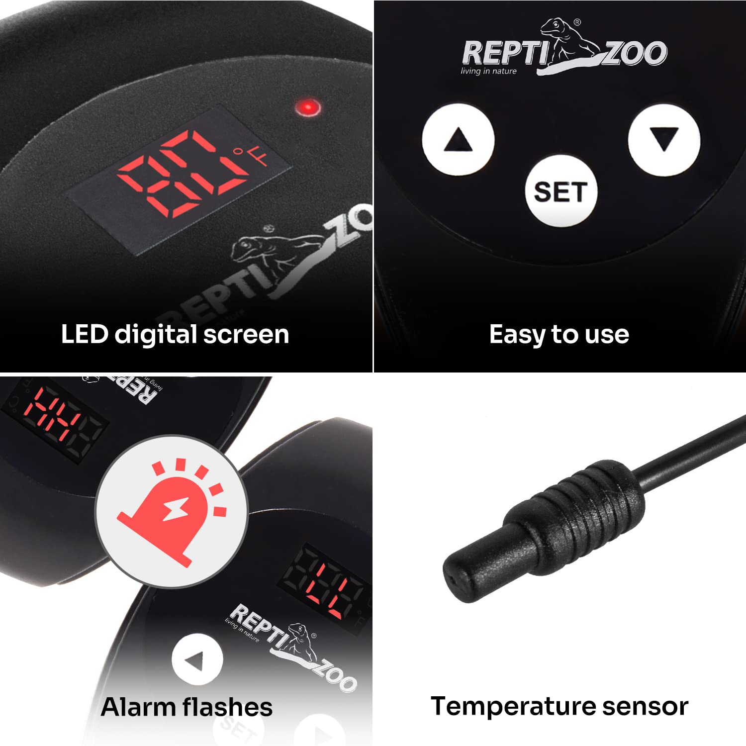 REPTIZOO 5.5 Inch Deep Dome Reptile Light Fixture with Dimming Thermostat & Heat Lamp Bulb - 100W Temperature Controller for Terrariums & Reptile Tanks - Perfect for Bearded Dragons, Snakes & Lizards