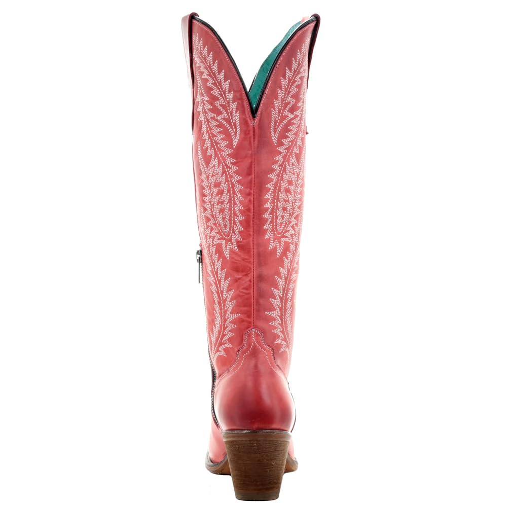 Women's Rioja Red Embroidered Snip Toe Corral Boots - Knee High Western Boots with 2-3