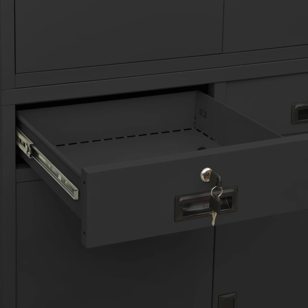vidaXL Lockable Metal Office Storage Cabinet - Home & Office Filing Cabinet with Key Lock, Industrial Style Anthracite Steel - Perfect for Home Office, Garage, and Industrial Storage