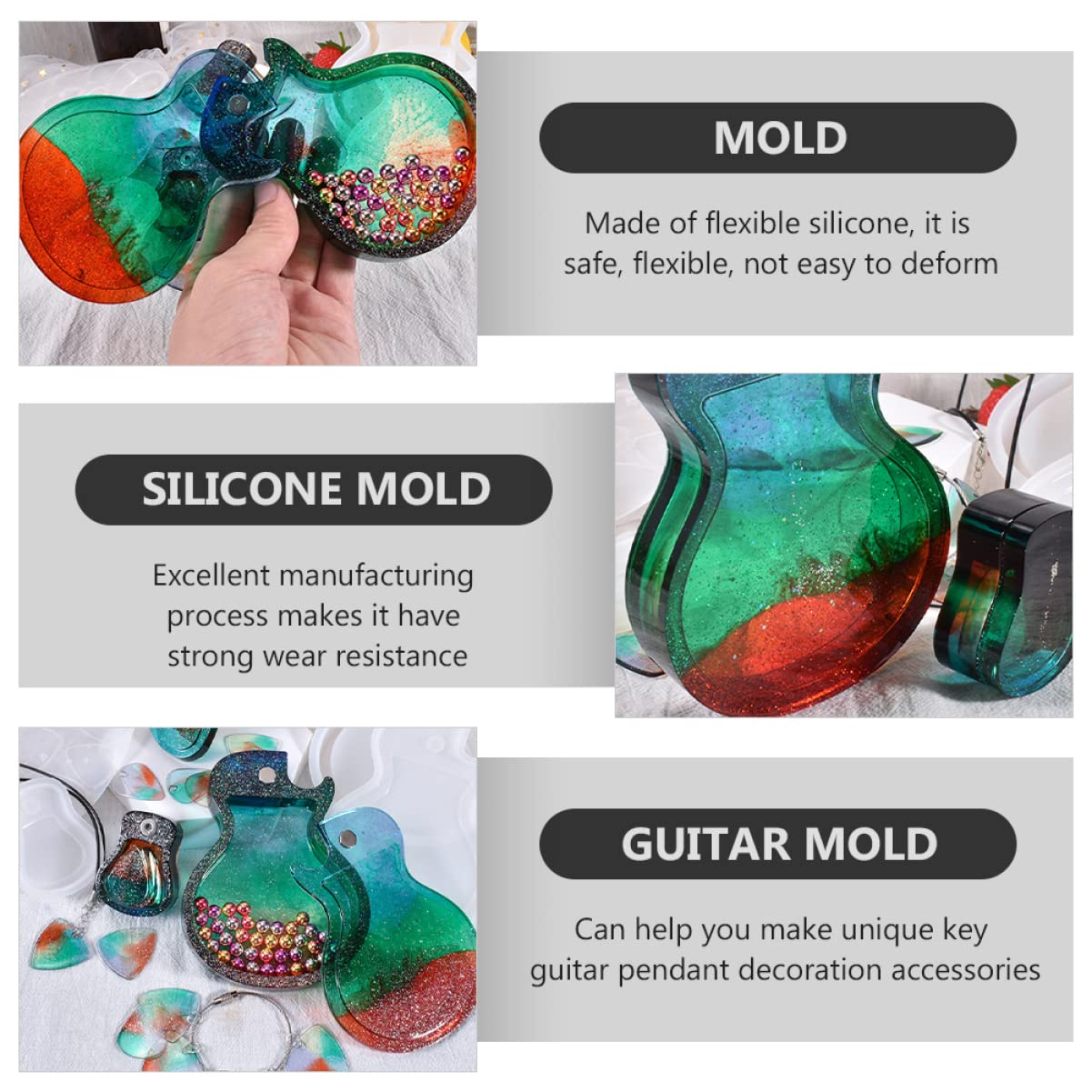 Jojofuny Silicone Resin Molds for Keychains - Guitar Shape Box Key Pendant Storage & Jewelry Organizer - DIY Resin Craft Molds for Jewelry Making, Keychain Accessories, and Home Decor