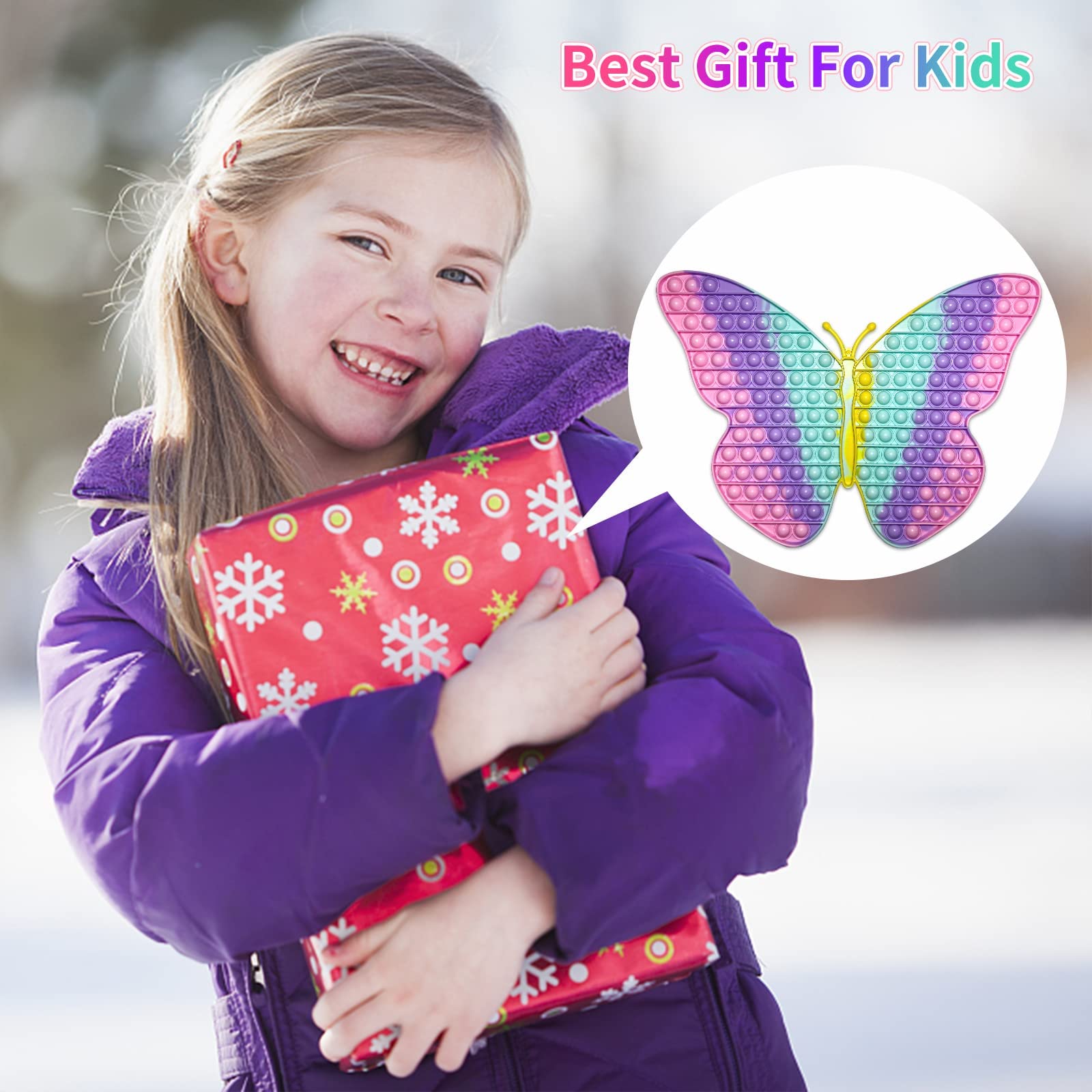 **Extra Large 15.75 Inch Butterfly Pop Fidget Toy - 162 Bubbles Stress Reliever for Kids, Teens & Adults - Giant Sensory Toy for Anxiety Relief & Focus - Perfect Gift for Christmas, Birthdays & Party Favors**    *(Use for stress relief, classroom focus, travel entertainment, or sensory therapy!)*