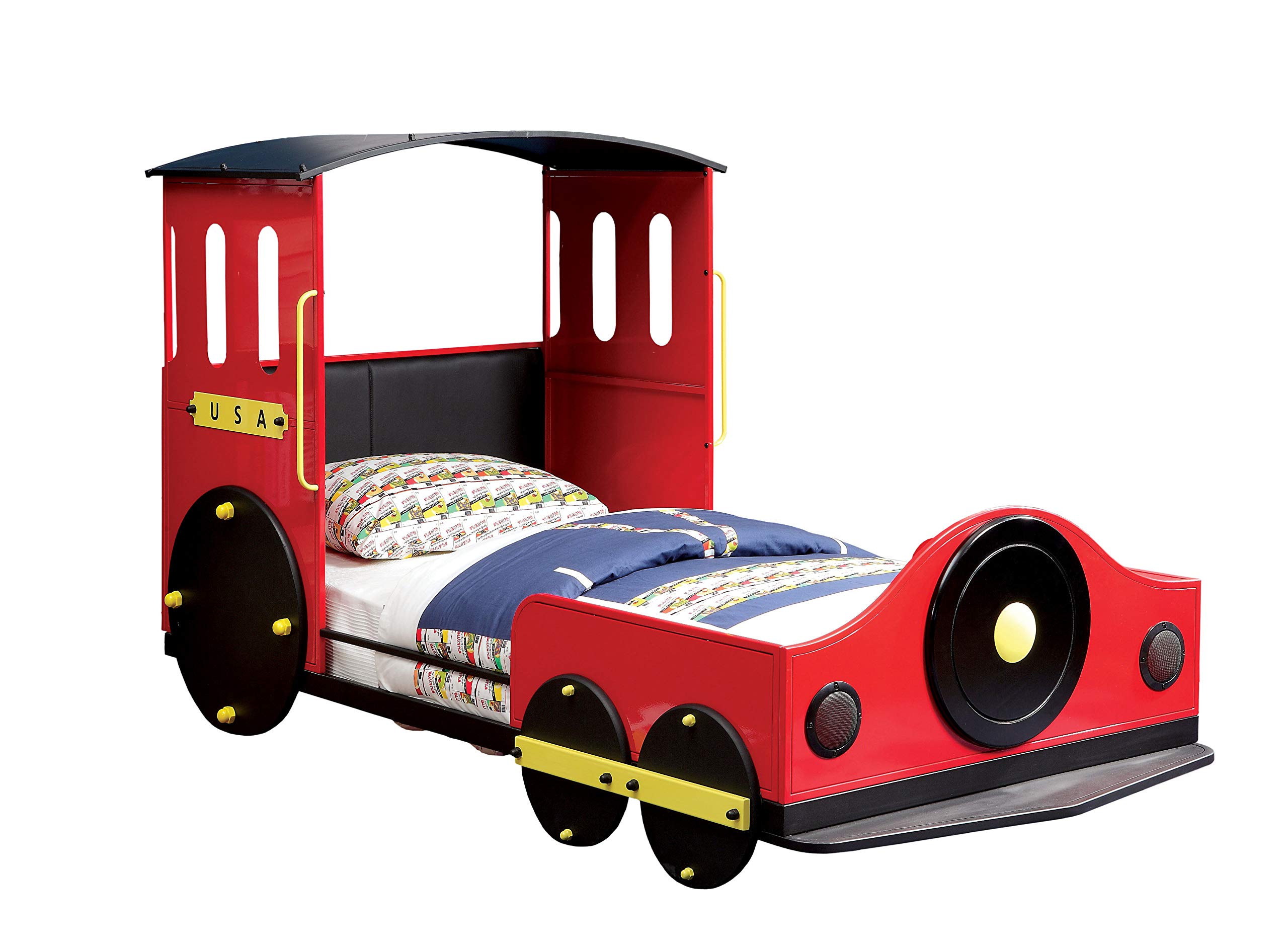 Alleny Train Twin Bed by Furniture of America - Kids Themed Bedroom Furniture for Boys & Girls - Perfect for Train Lovers' Bedrooms, Playrooms & Themed Decor