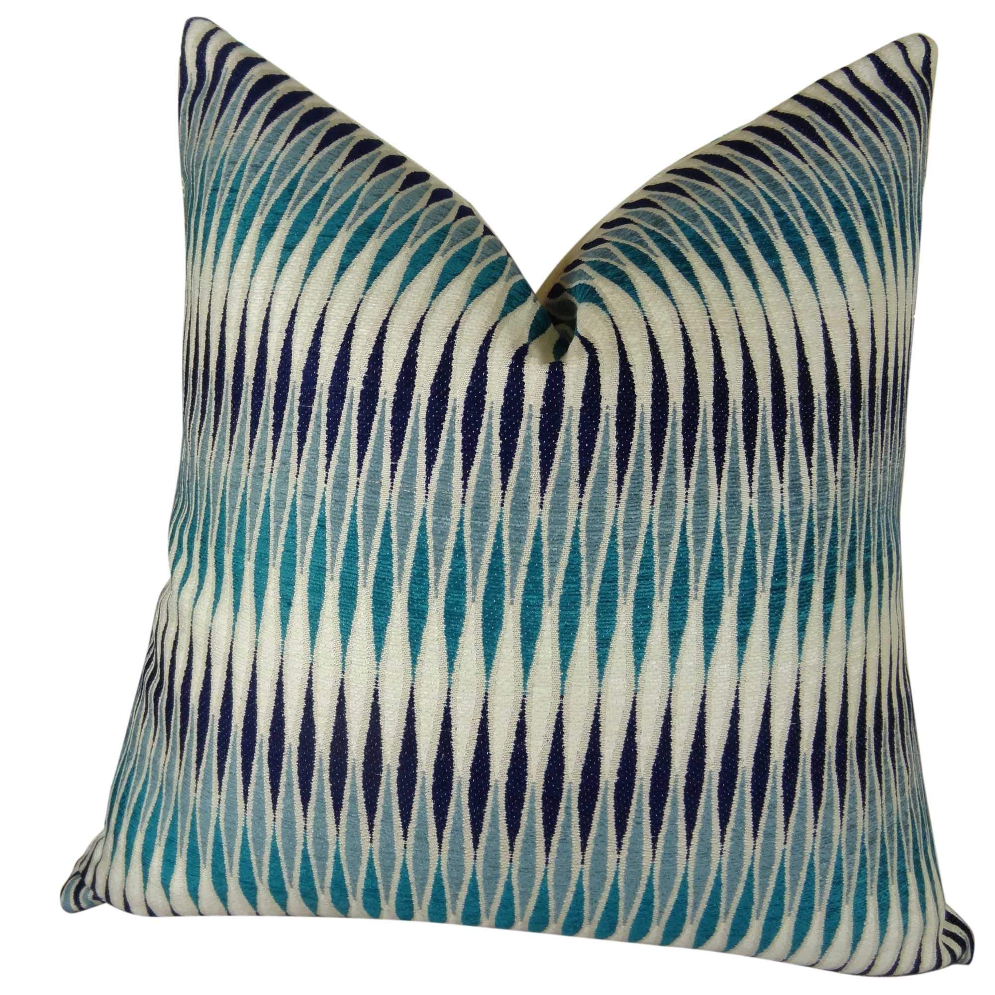 Plutus Thames River Cobalt Handmade Throw Pillow 20x36 Inches - King Size Navy Blue White Striped Decorative Pillow for Sofa, Bed, Living Room & Home Decor