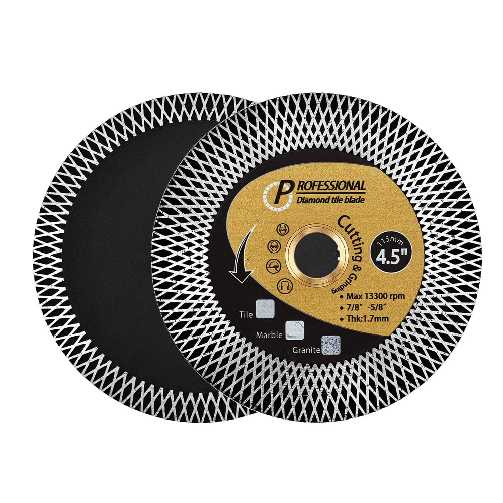 2-Pack 4.5 Inch Super Tile Blade - Diamond Porcelain Cutting Disc for Granite, Marble, Ceramic & Porcelain Tiles - Wet/Dry Grinding Wheel - Perfect for DIY Home Renovation & Professional Tile Installation