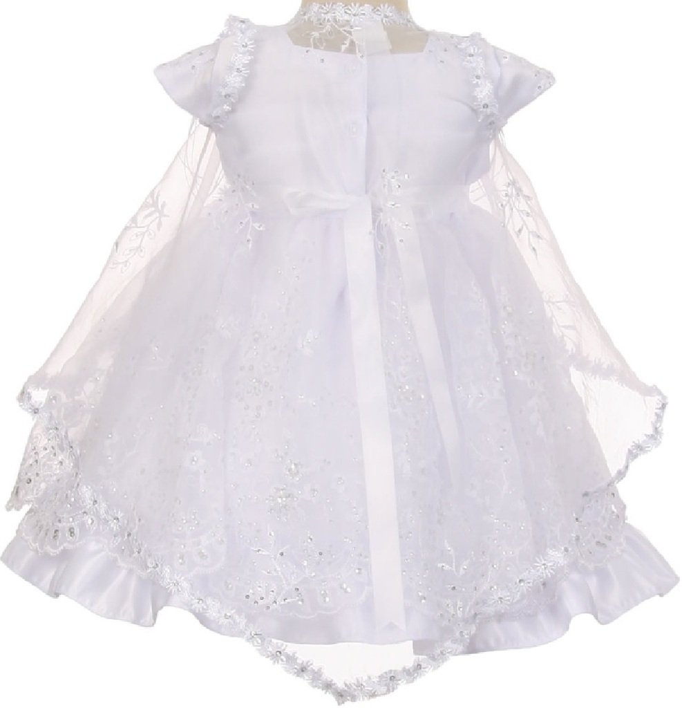BluNight Collection Baby Girls Christening Dress with Virgin Mary Embroidery - Baptism Cape Bonnet Outfit for Newborns & Infants - Perfect for Christening Ceremonies, Baptisms & Special Occasions