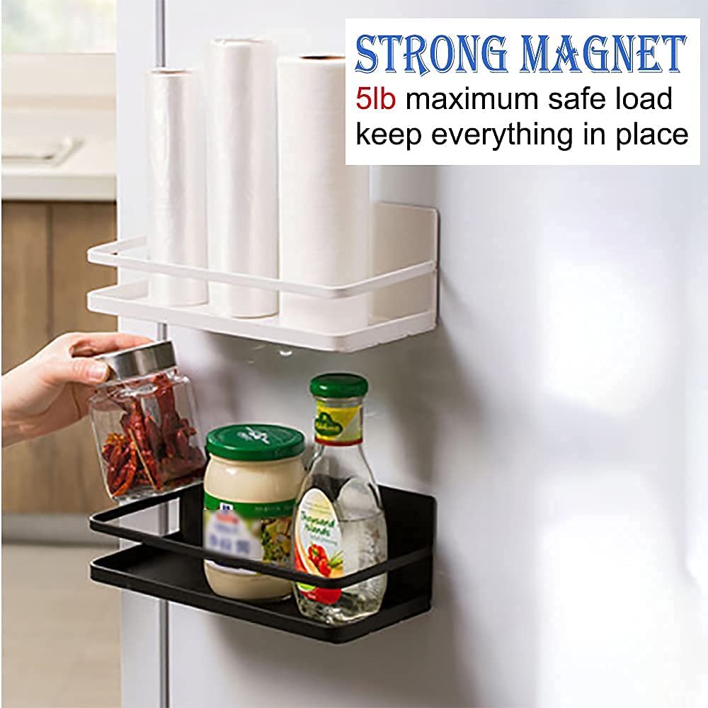 2 Pack Black Magnetic Spice Rack for Refrigerator - Space Saving Kitchen Organizer for Spices, Condiments & Small Items - Perfect for Kitchen, Apartment, Dorm, RV & Office Use