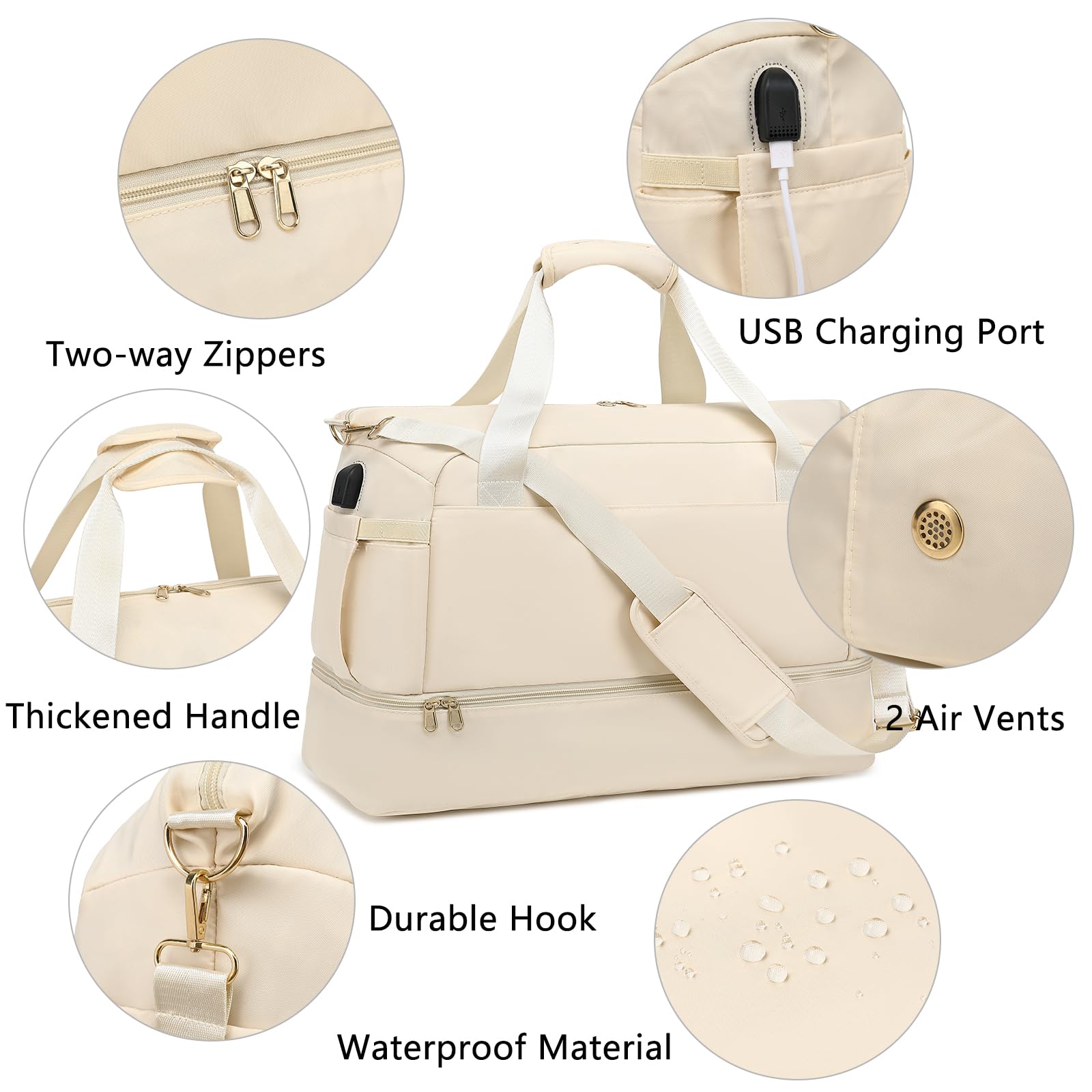 Women's Gym Bag with USB Charging Port - Large Travel Duffel & Weekender Carry On Overnight Bag for Airplanes - Perfect for Workouts, Travel & Business Trips