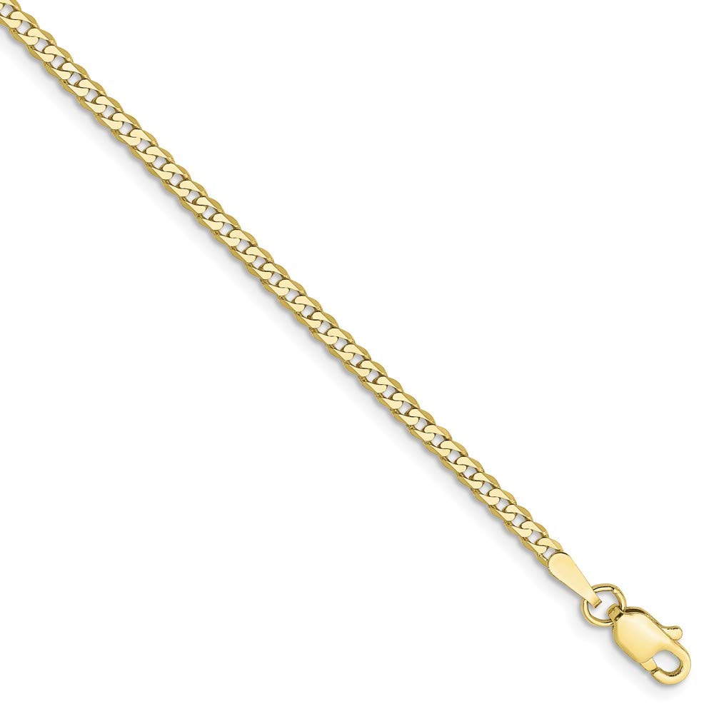 2.2mm 10k Yellow Gold Flat Beveled Curb Chain Anklet - Dainty Black Bow Jewelry for Women, Perfect for Everyday Wear, Beach Outfits & Special Occasions