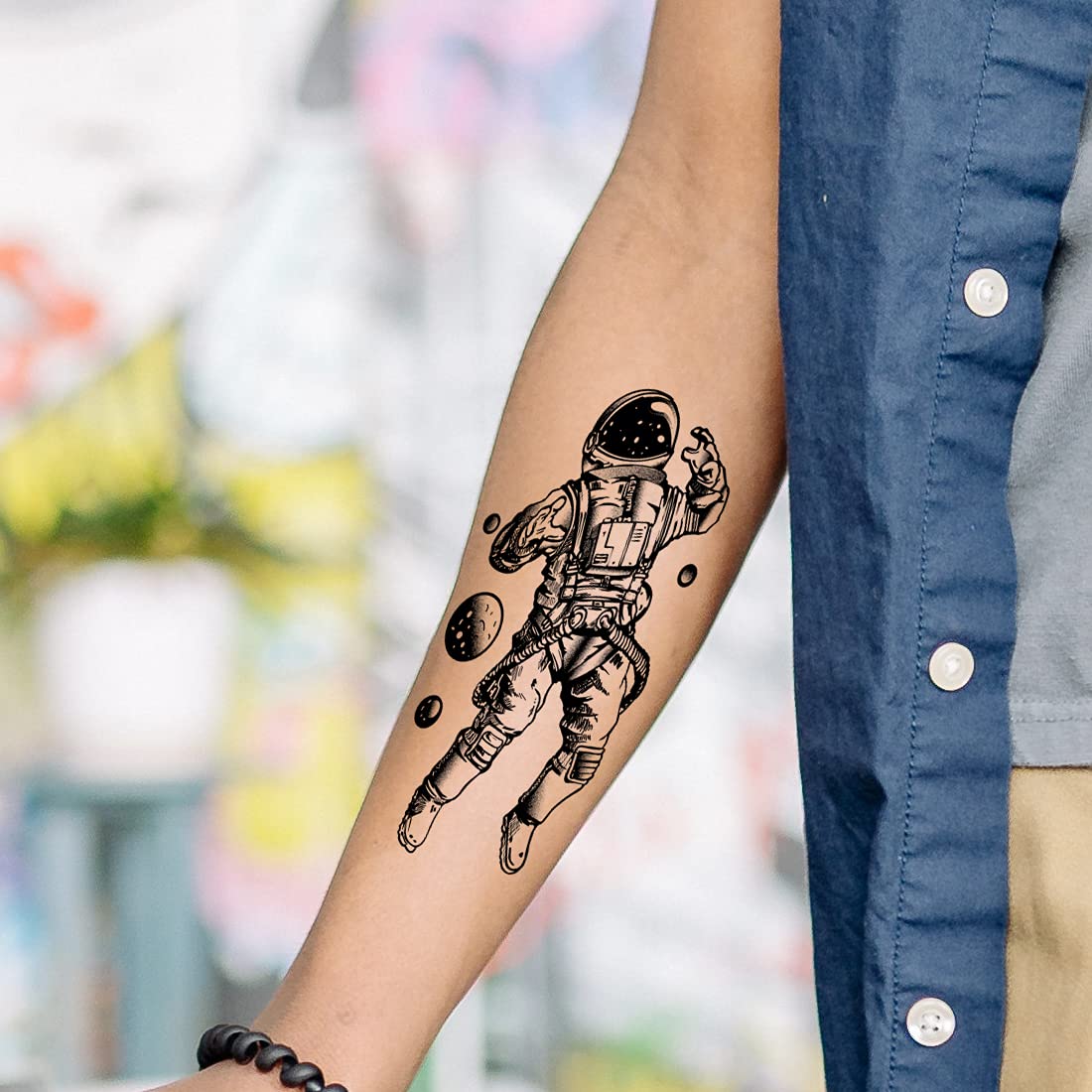 Koinstec Astronaut Falling Temporary Tattoo - Waterproof Body Stickers for Kids & Adults - Space Themed Fake Tattoos for Parties, Halloween & Costume Events