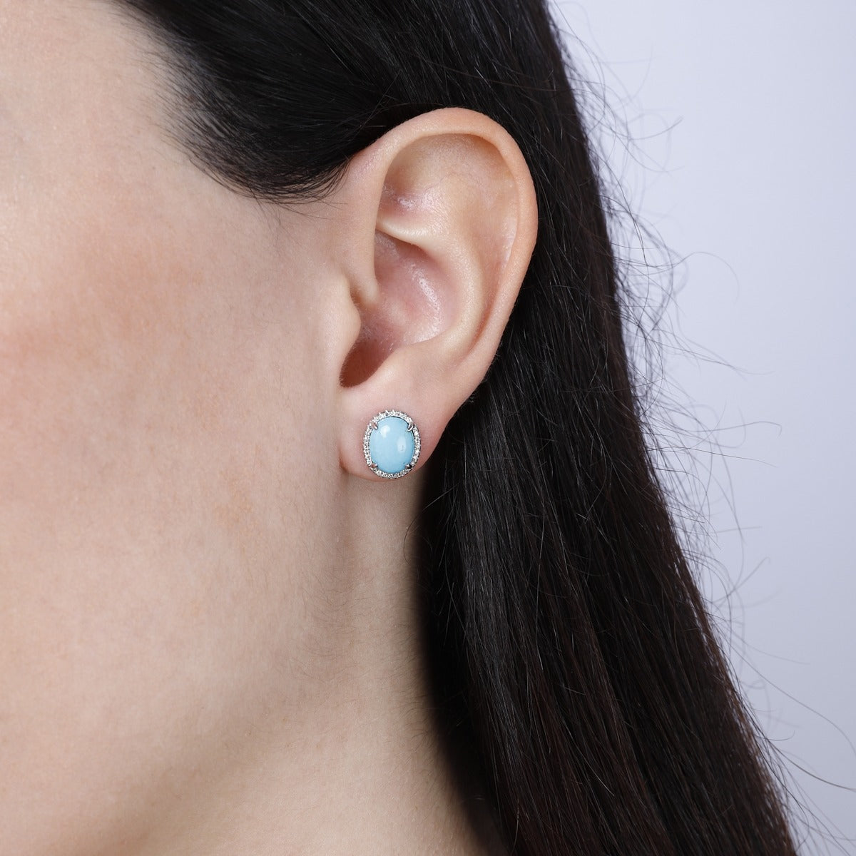 14K White Gold Oval Opal & Diamond Halo Earrings for Women - Elegant Jewelry Gift for Wedding, Anniversary & Special Occasions